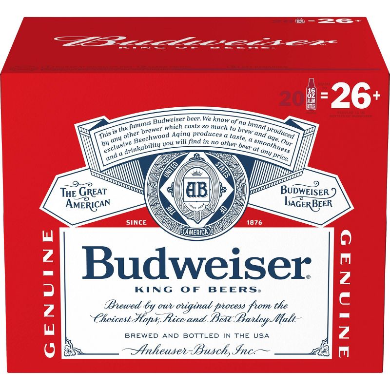 Budweiser Lager Beer - 20pk/16 fl oz Aluminum Bottles