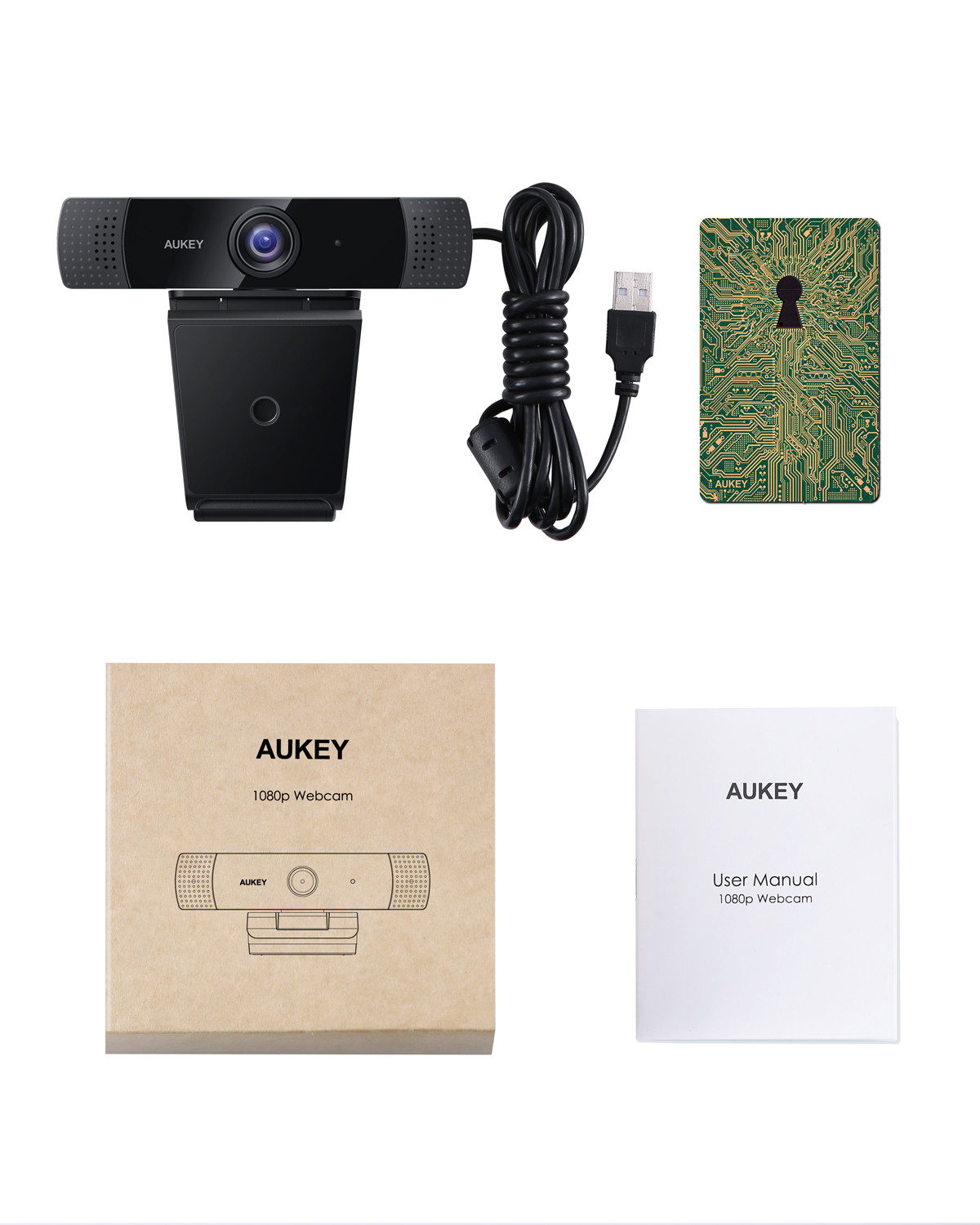 AUKEY PC-LM1E 1080P Webcam with Noise Reduction Stereo Microphones, Full HD USB Computer Camera for PC Laptop Desktop Video Calling & Conferencing-Black