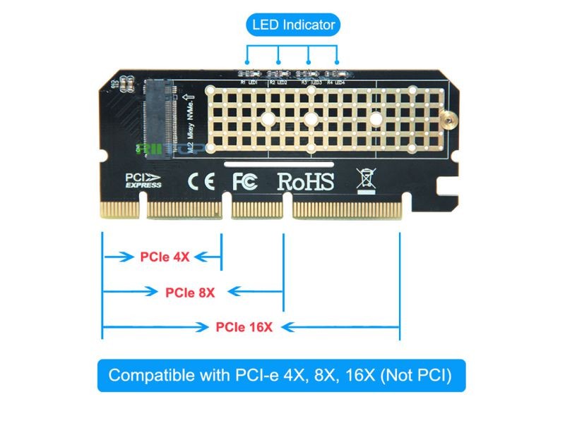 PCIe M.2 NGFF NVMe AHCI SSD to PCIE 4x 8x 16x Adapter Card for M Key 2230 2242 2260 2280 mm Size PCIe M.2 SSD Full Speed like Samsung XP941, SM951(NVMe), 950, PM961, 960EVO, SM961, PM951, 960EVO.