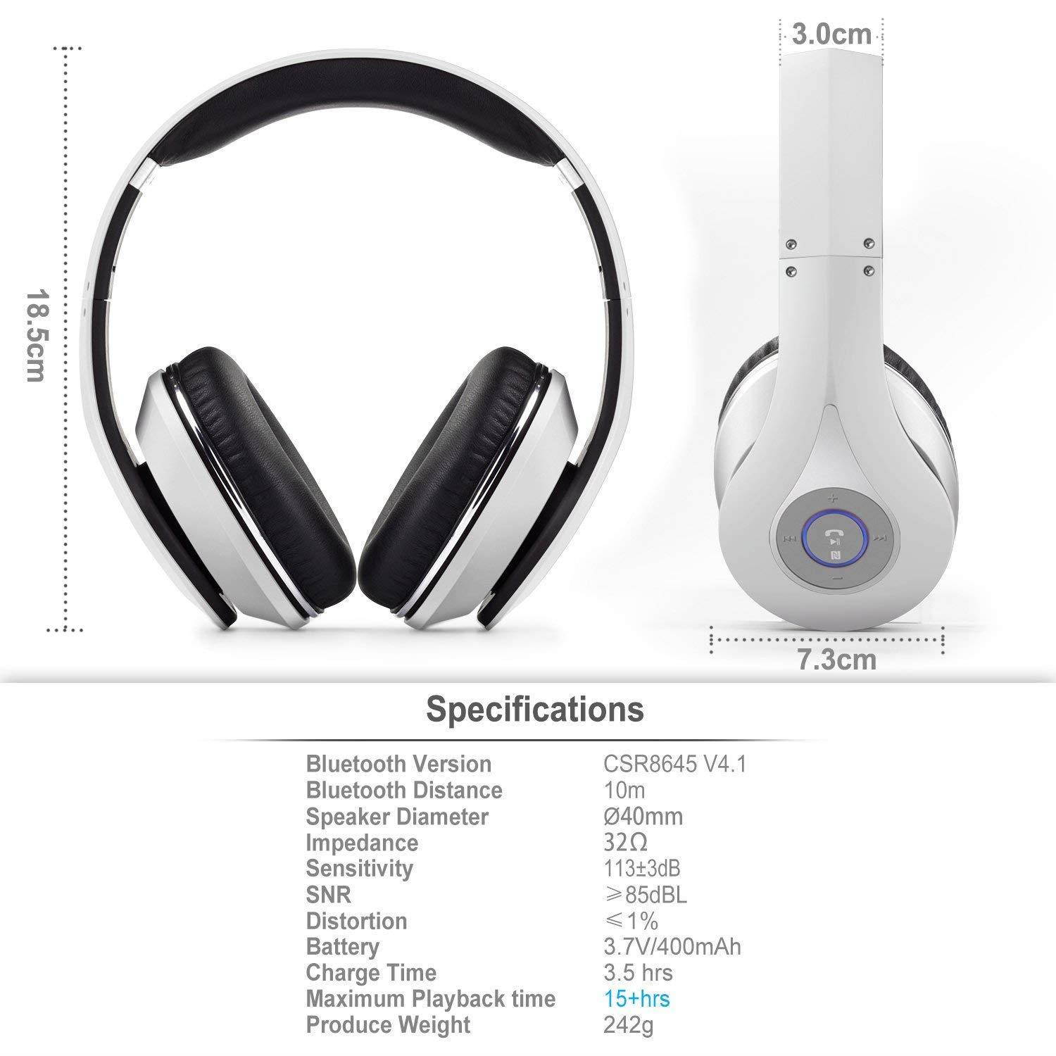 August EP640 Bluetooth Wireless Stereo Headphones with NFC and aptX - White