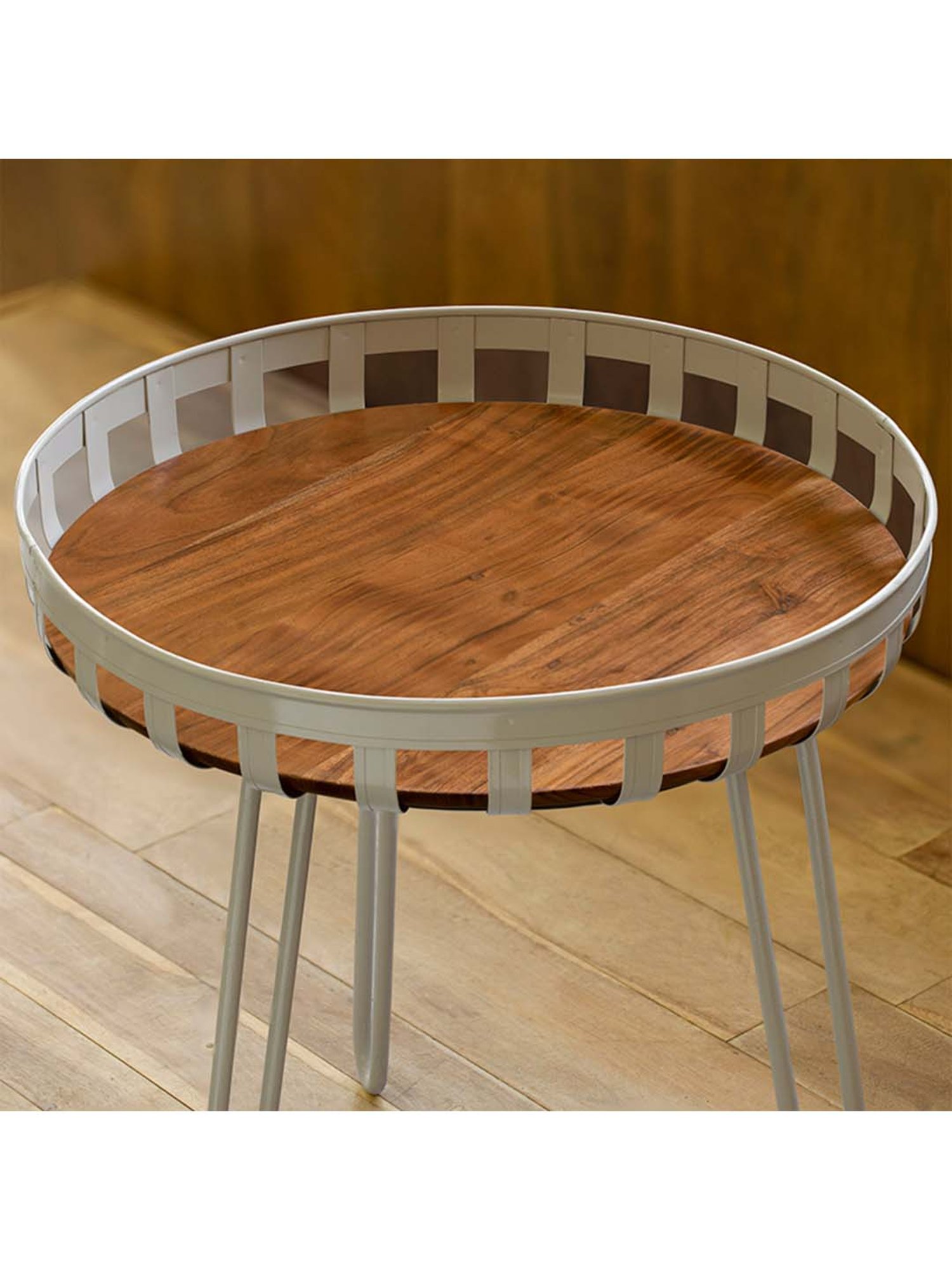 Ellementry 'Furrow' Silver & Brown Metal Small Peg Table - Set of 1