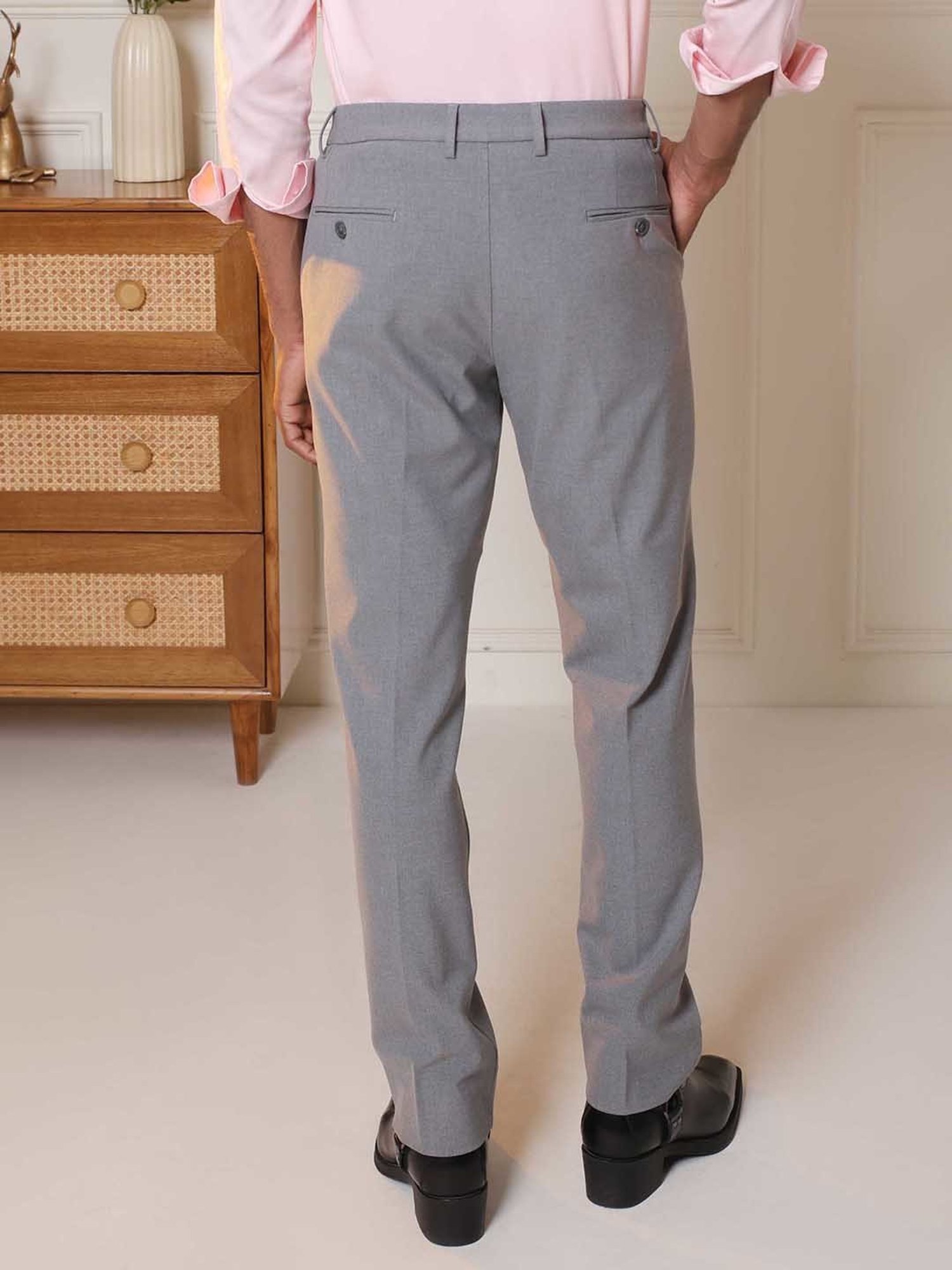 SUBTRACT Light Grey Slim Fit Flat Front Trousers
