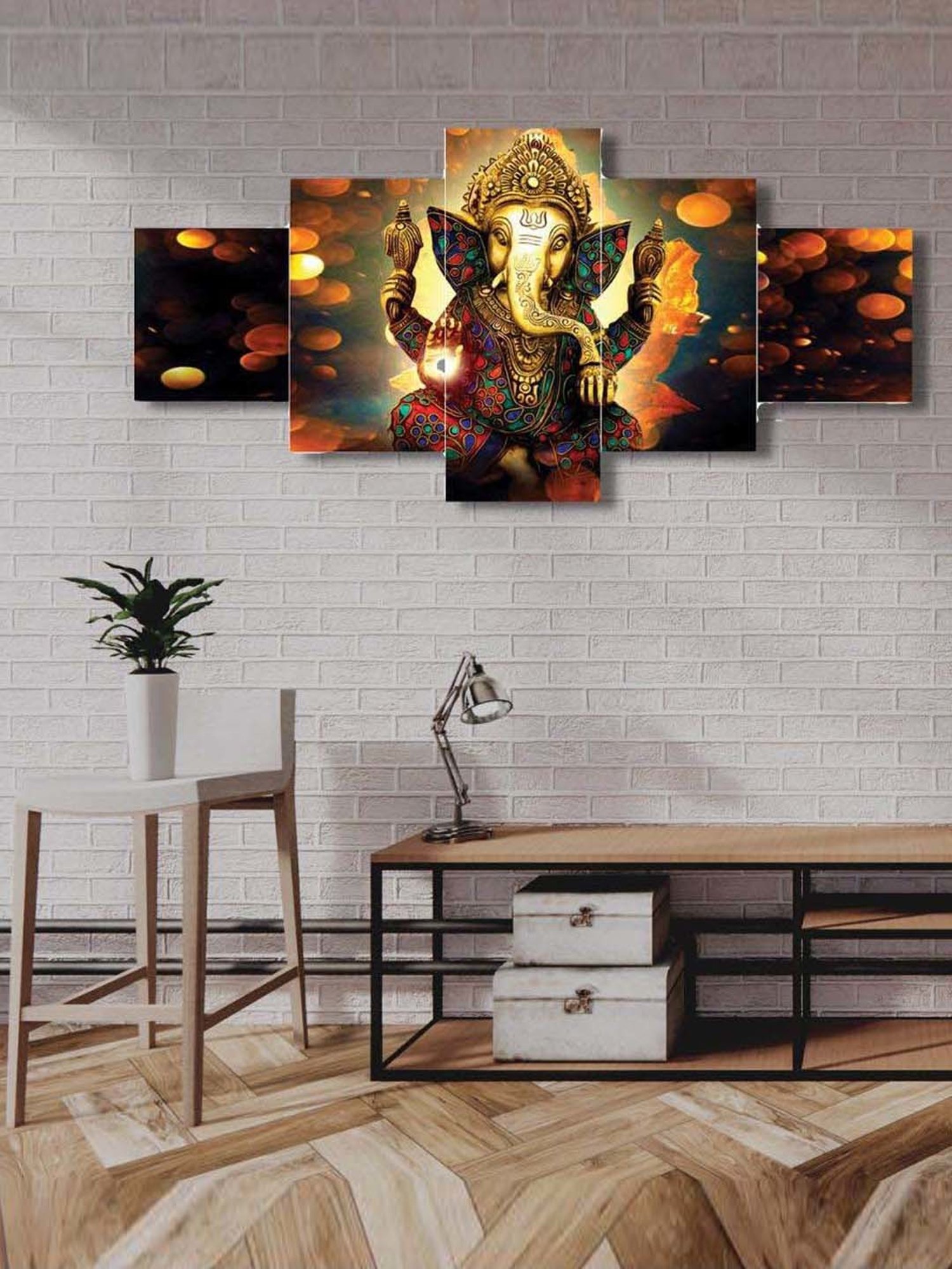 CHRONIKLE Multicolor Wood Lord Ganesha 3D Wall Painting - Set of 5