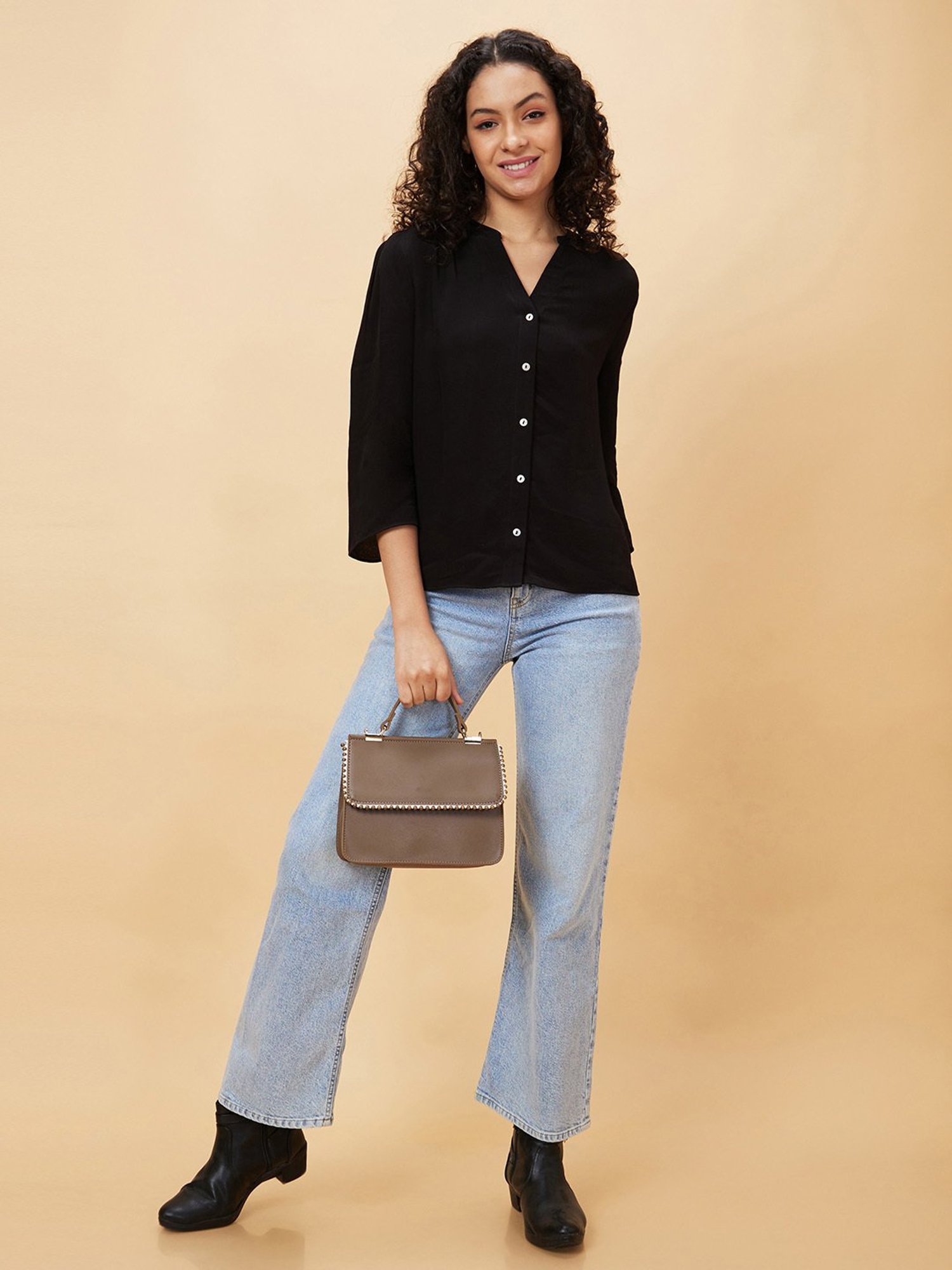 Globus Black Viscose Regular Fit Shirt