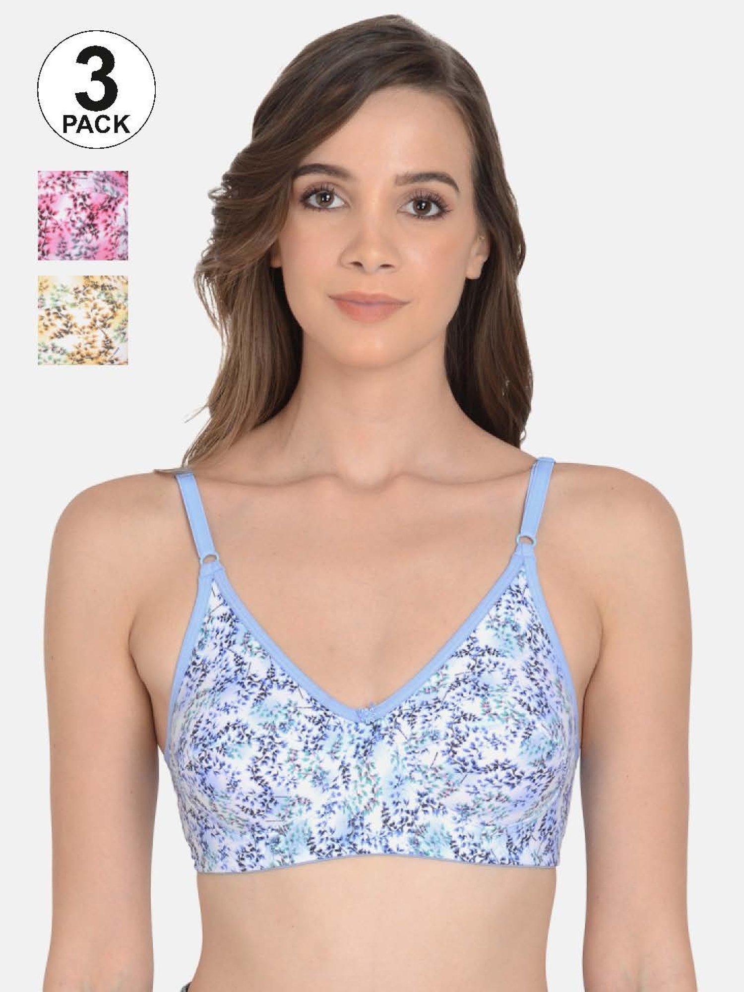 mod & shy Blue & Pink Printed Full Coverage Bra - Pack Of 3