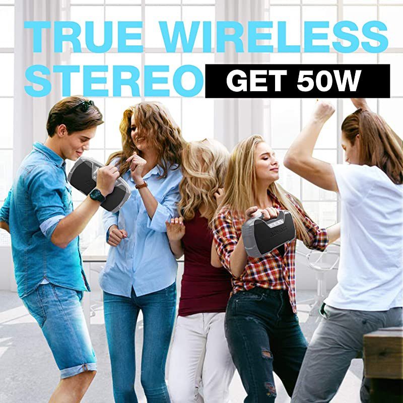 IPX7 Waterproof Bluetooth Speakers 40Hour Playtime Wireless Outdoor Speaker 25W Rich Bass Impressive Sound Stereo Pairing Builtin Mic 100ft Bluetooth LED Lights for Home Party