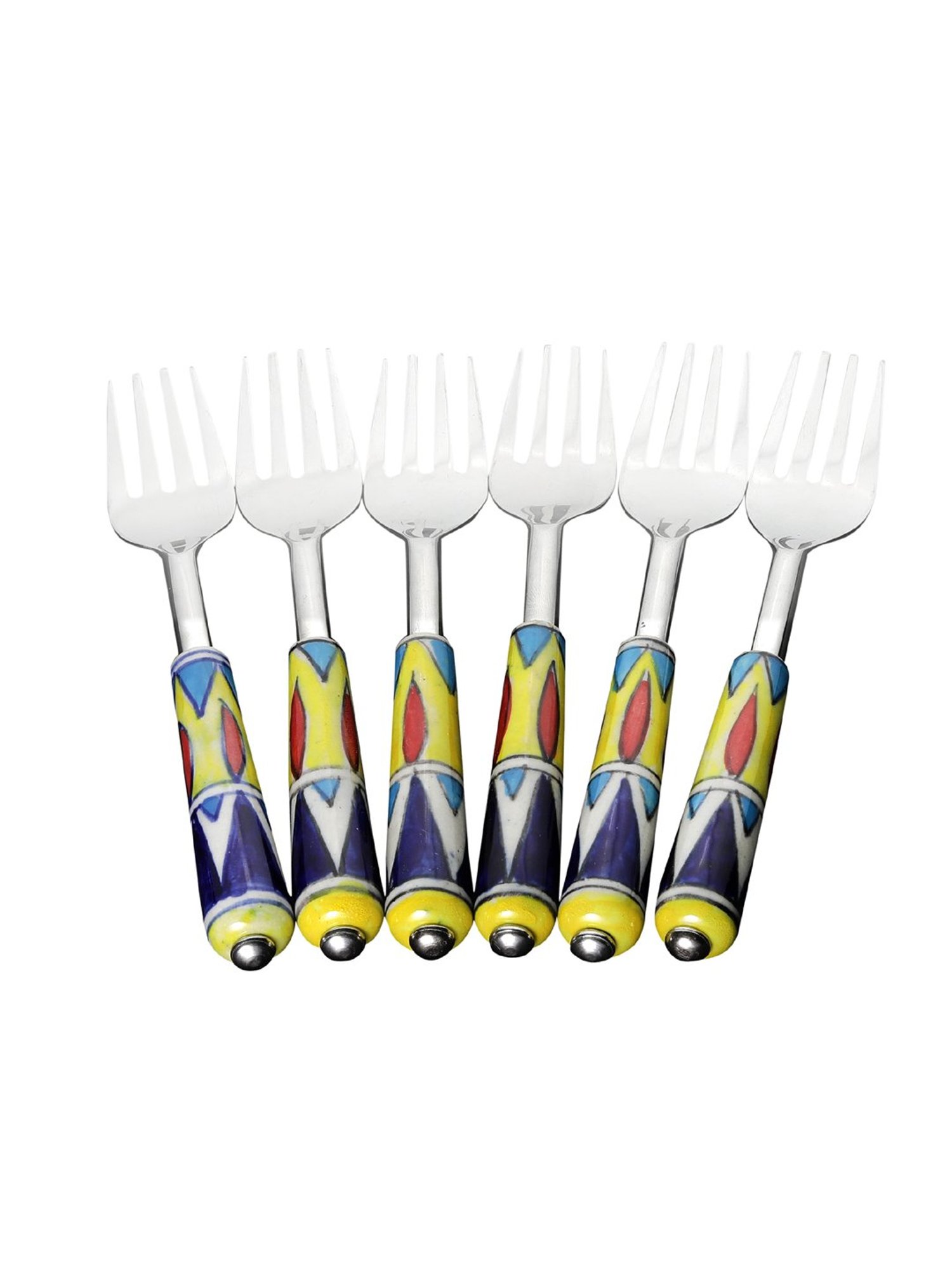 VarEesha Blue Steel and Ceramic Handle Forks - Set of 6