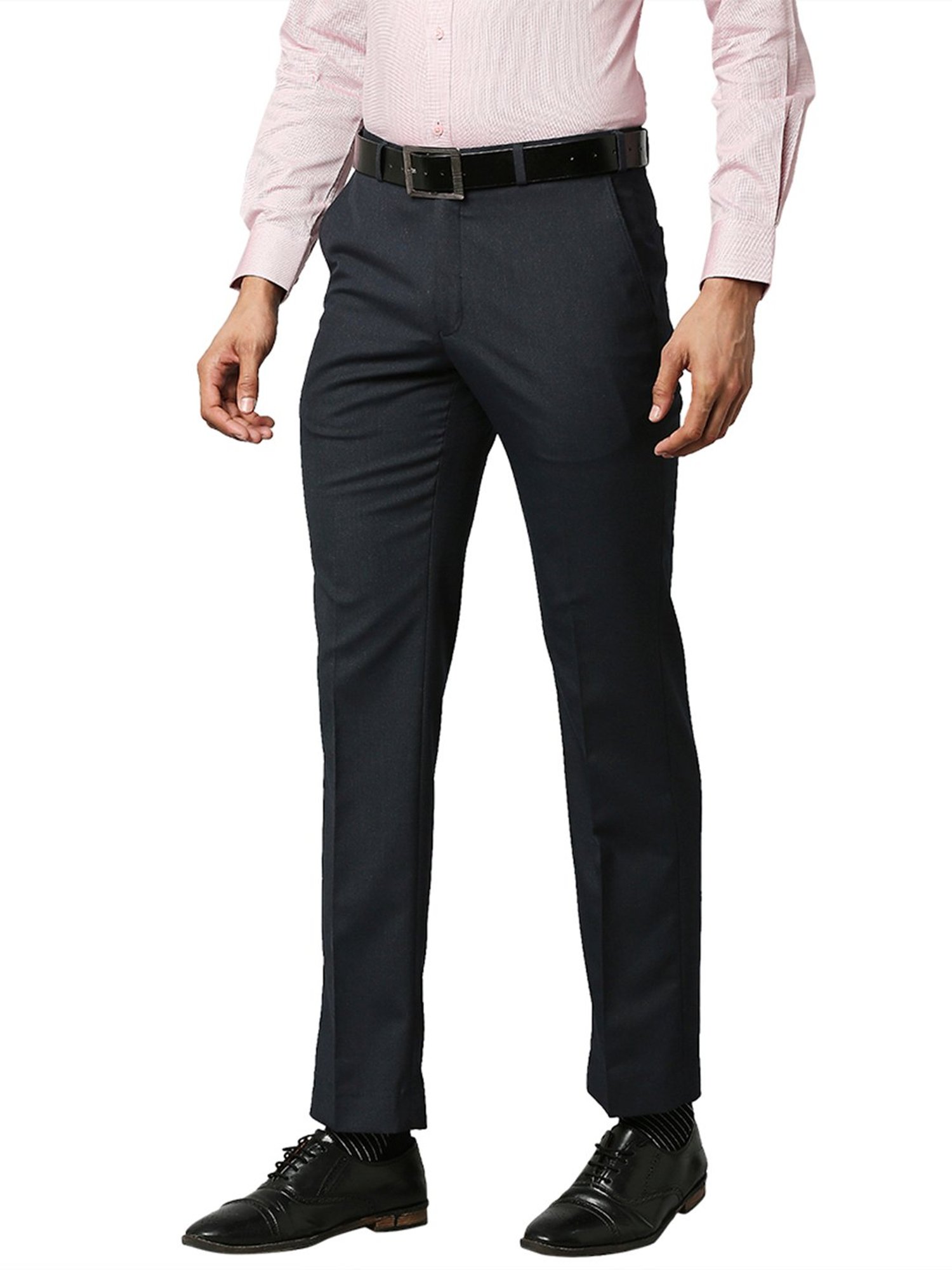 Park Avenue Black Regular Fit Flat Front Trousers