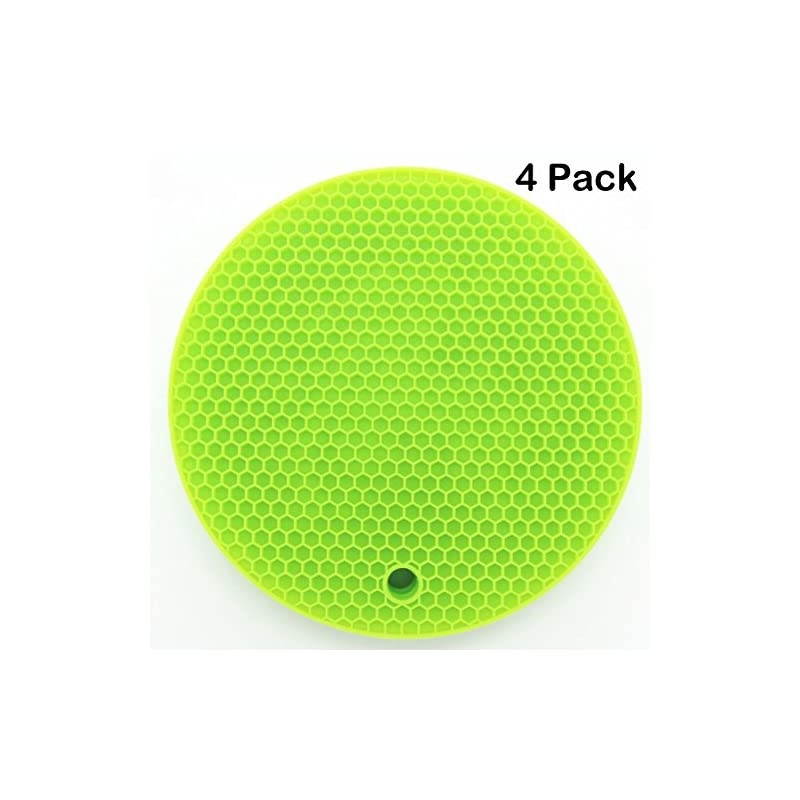 Lucky Plus Silicone Mat for Counter Top Hot Pads for Pan and Pot Heat Resistant Hot Protector Workshop,Table Placemats 4 Pack,Size:7x7 Inch, Color: Green,Shape:Round