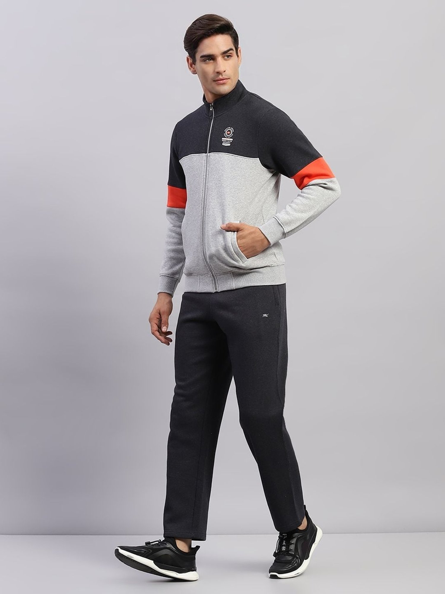 Monte Carlo Dark Grey Regular Fit Colour Block Tracksuit