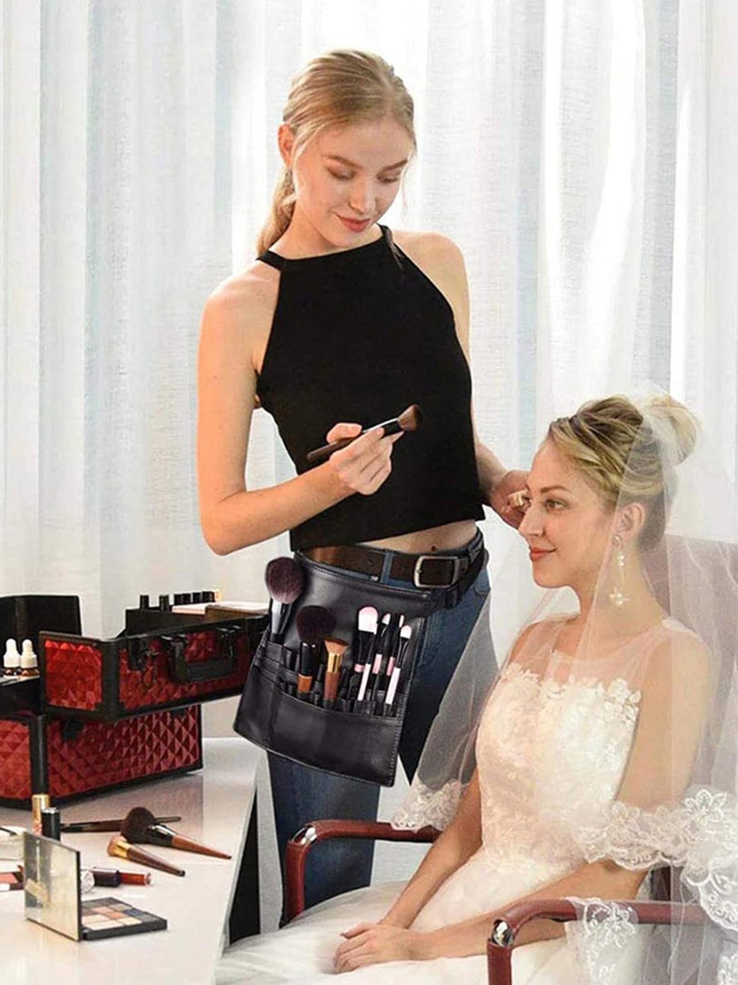 Bronson Professional Waist Belt Shoulder Strap Makeup Brush Pouch Organizer with 22 Pockets