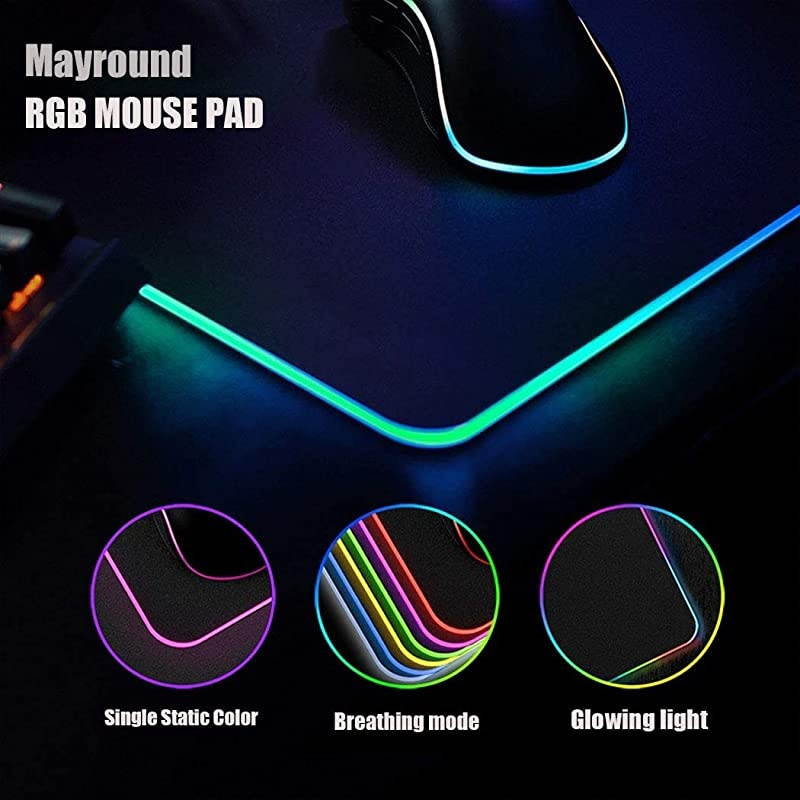 LED Light up Mouse Pad RGB Gaming Mouse Pad with 14 Lighting Modes Glowing Light and Thick Soft Mat NonSlip Rubber Base for Laptop Computer PC Games L315 x 118 inch