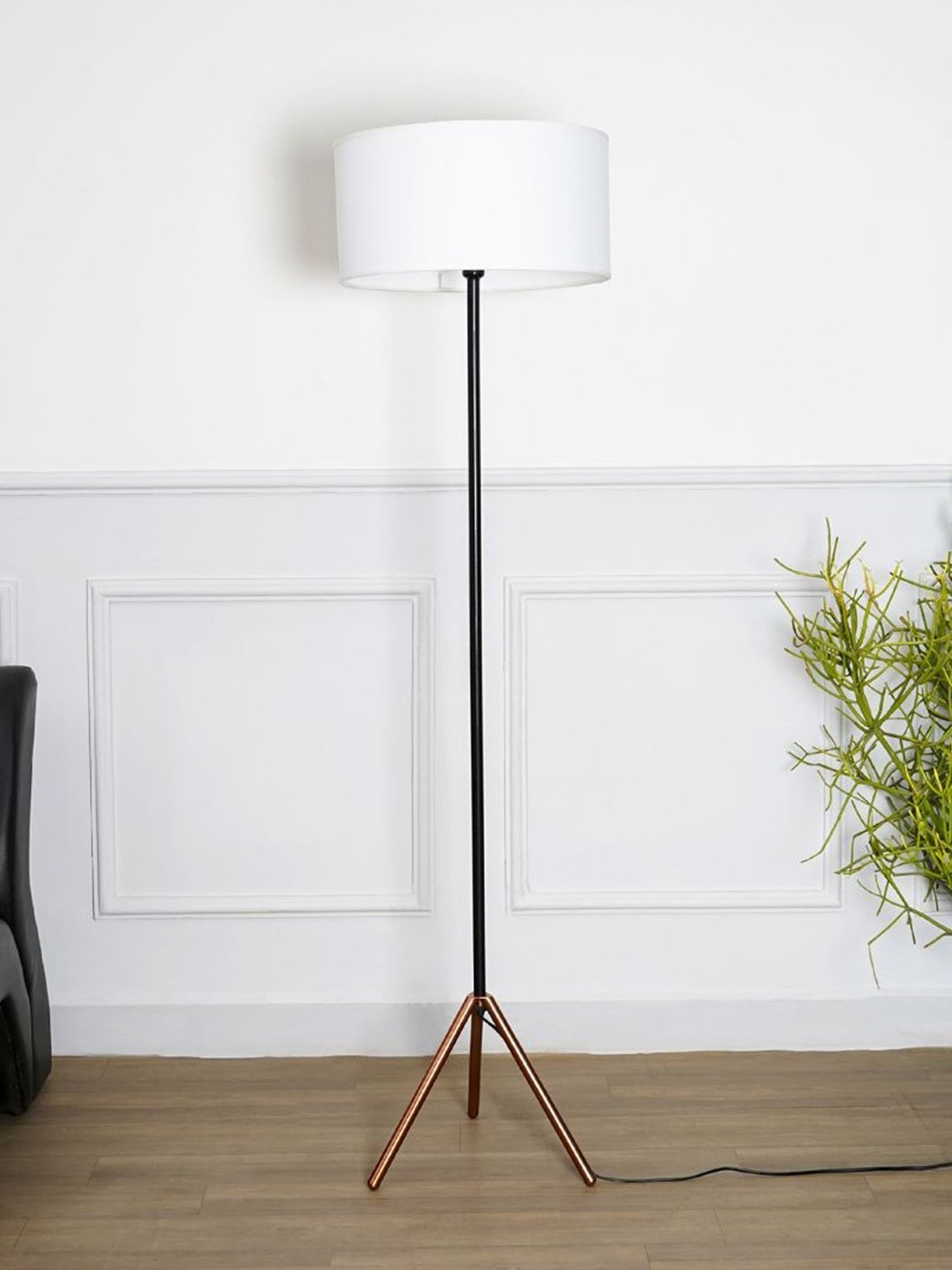 Kapoor Lamp Shades Black & White Metal Mizuko Cotton Shade Floor Lamp