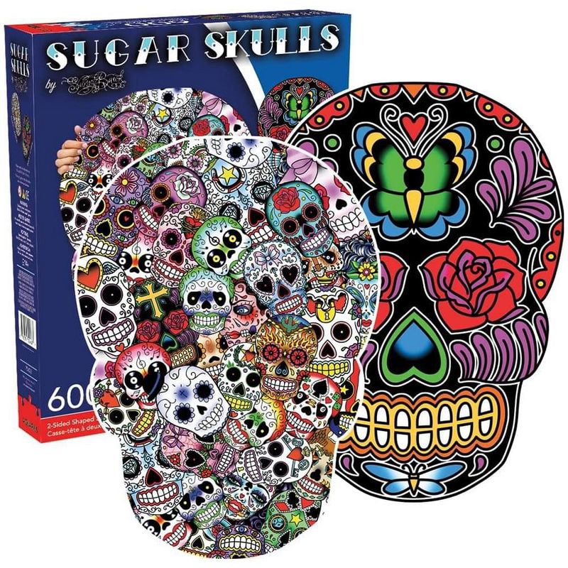 NMR Distribution Sugar Skulls 600 Piece Shaped 2 Sided Jigsaw Puzzle