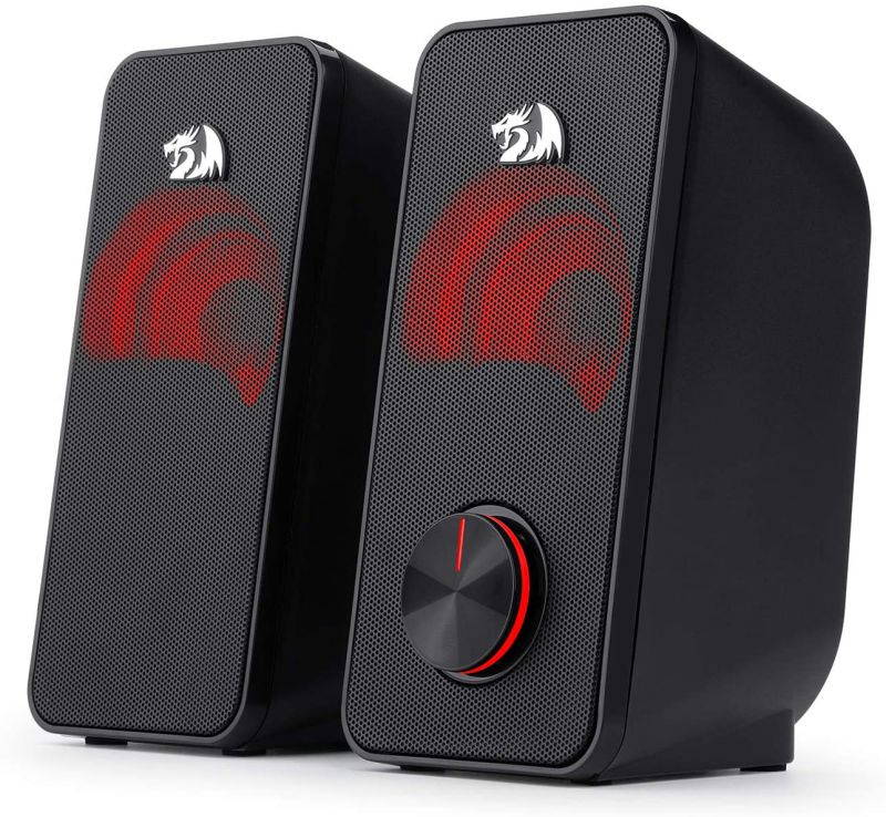 PC Gaming Speaker, 2.0 Channel Stereo Desktop Computer Speaker with Red Backlight, Quality Bass and Crystal Clear Sound, USB Powered with a 3.5mm Connector