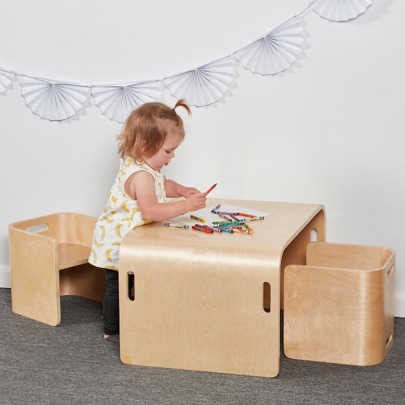 ECR4Kids Natural Bentwood Multipurpose Kids Wooden Table and Chair Set (3-Piece)