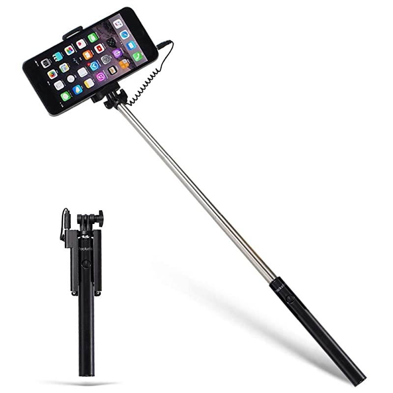 Wired Selfie Stick Mini BatteryFree Non Bluetooth Extendable Handheld Lightweight Compatible with iPhone Android Smartphones Black