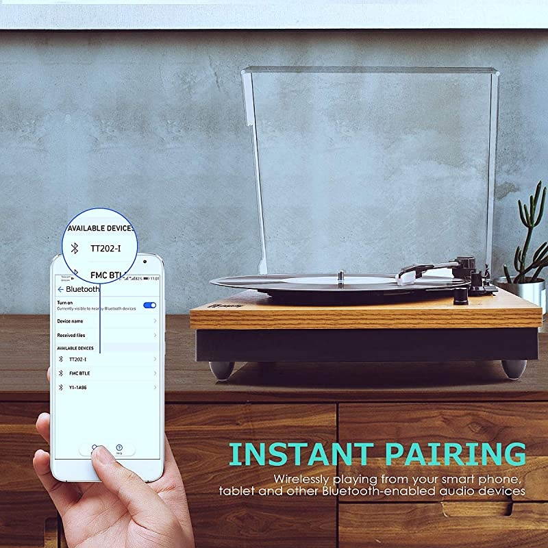 Record Player,  Vintage Turntable 3-Speed Bluetooth Record Player with Speaker, Portable LP Vinyl Player, RCA Jack, Natural Wood