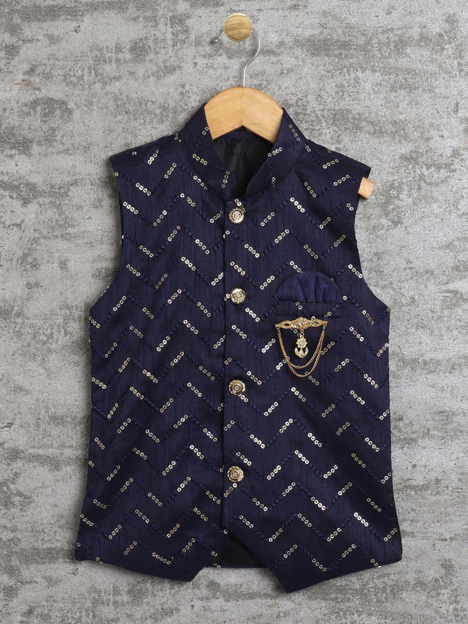 Ahhaaaa Kids Navy Embellished Full Sleeves Kurta Set