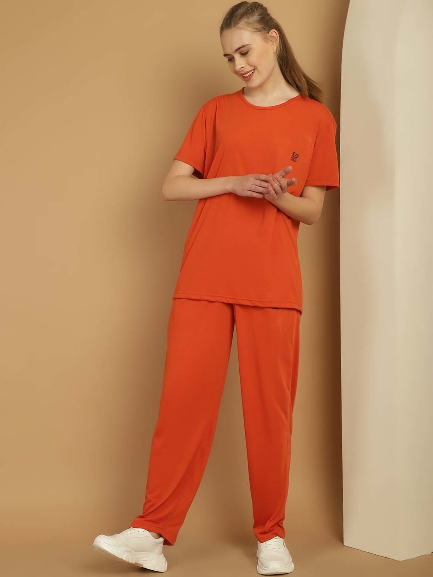 Vimal Jonney Orange Cotton Sports T-Shirt Track Pant Set