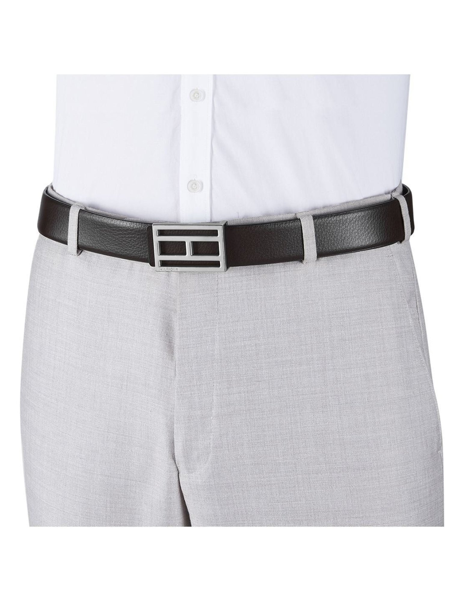 BELWABA Black Textured Formal Leather Belt for Men