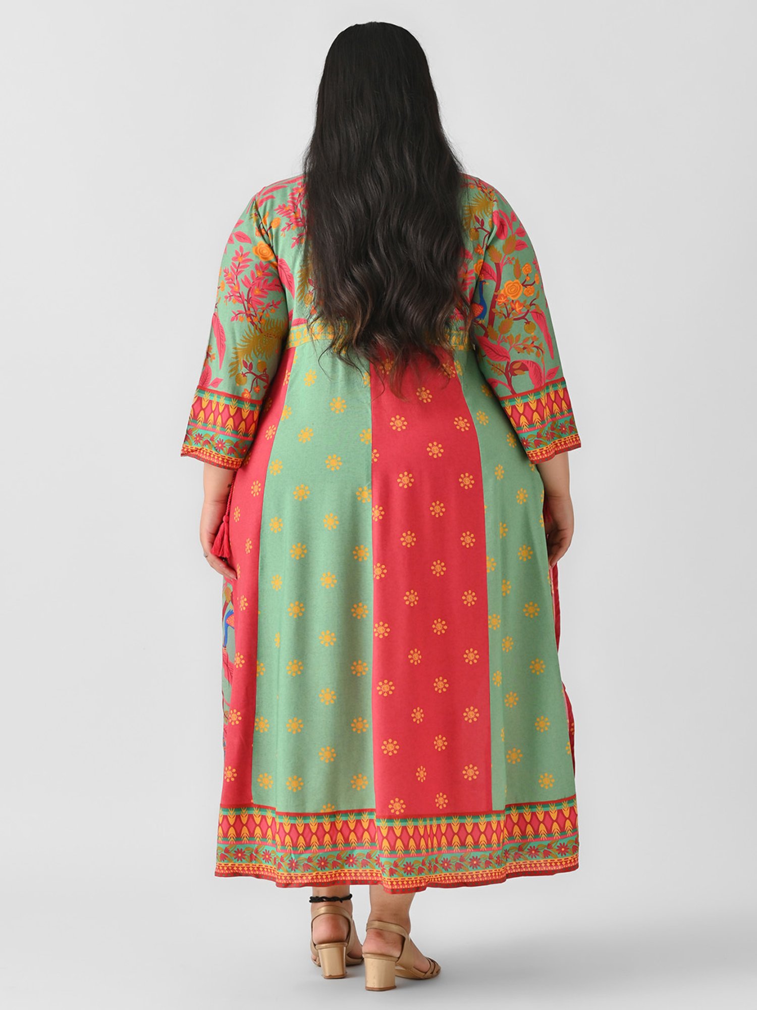 Rustorange Turquoise & Maroon Color-Block Ethnic Dress