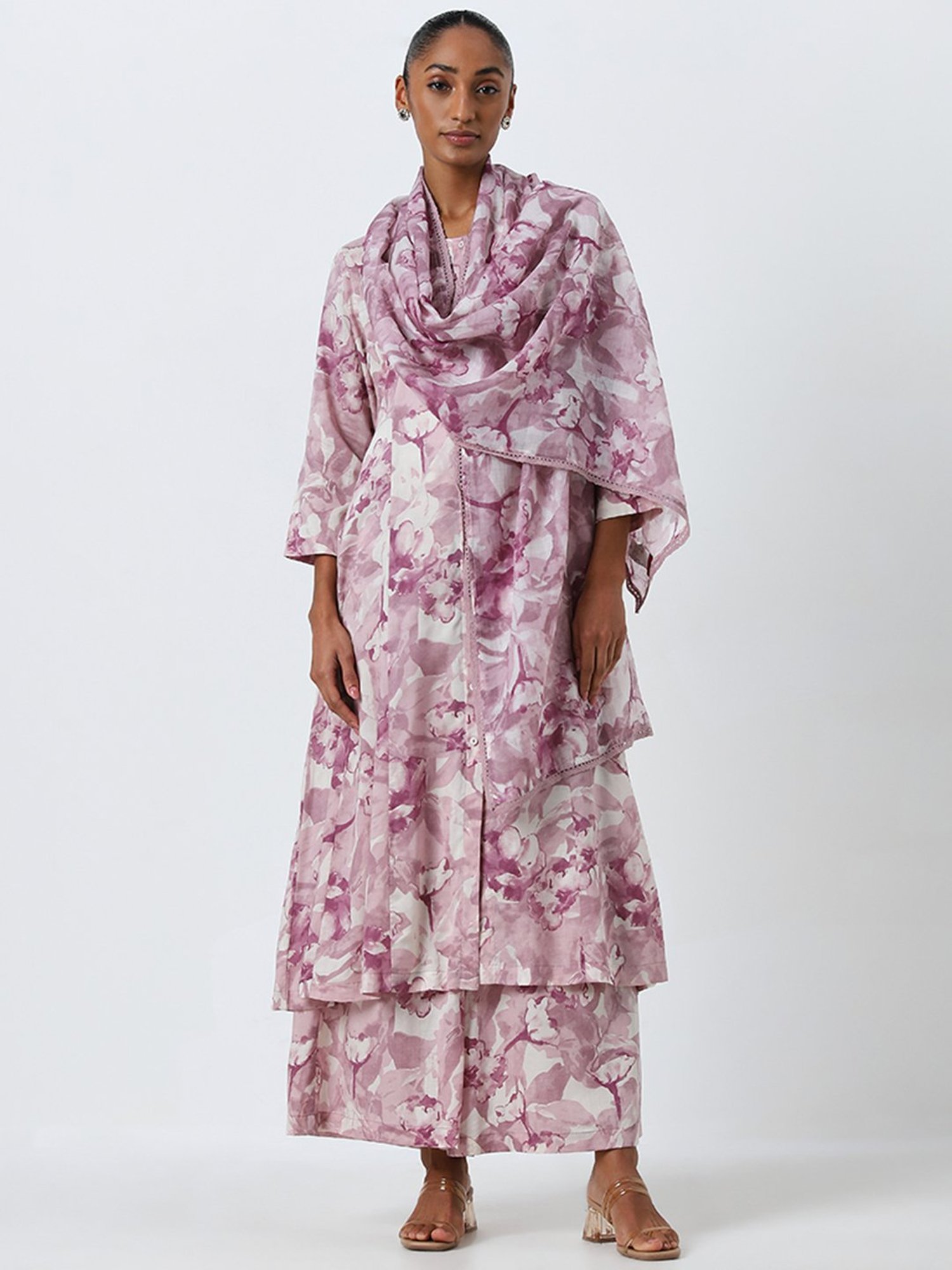 Zuba by Westside Mauve Floral Design Stole