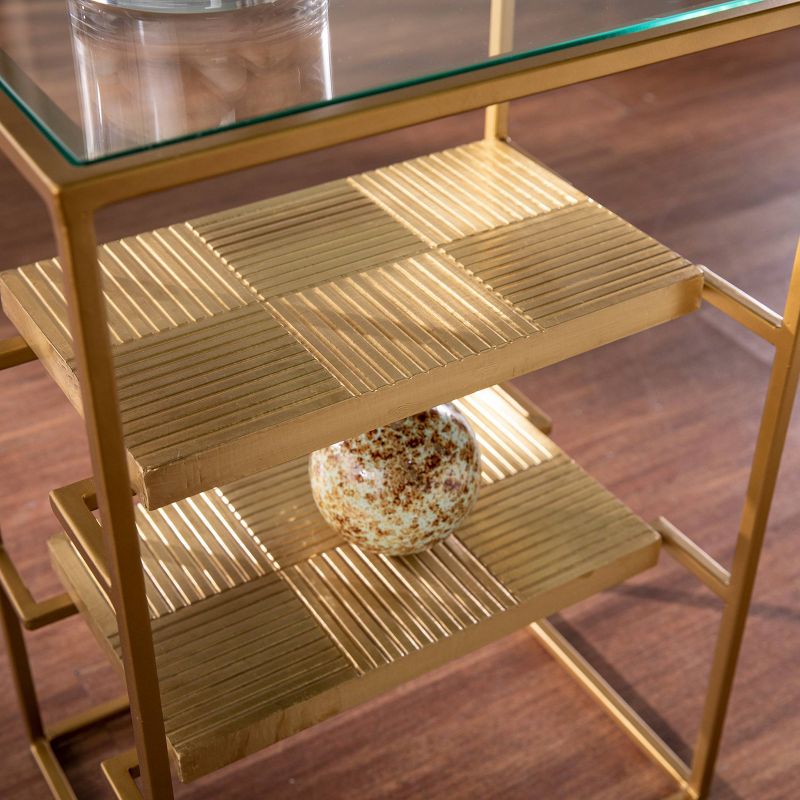 Woobal Glass Top End Table with Storage Brass - Aiden Lane