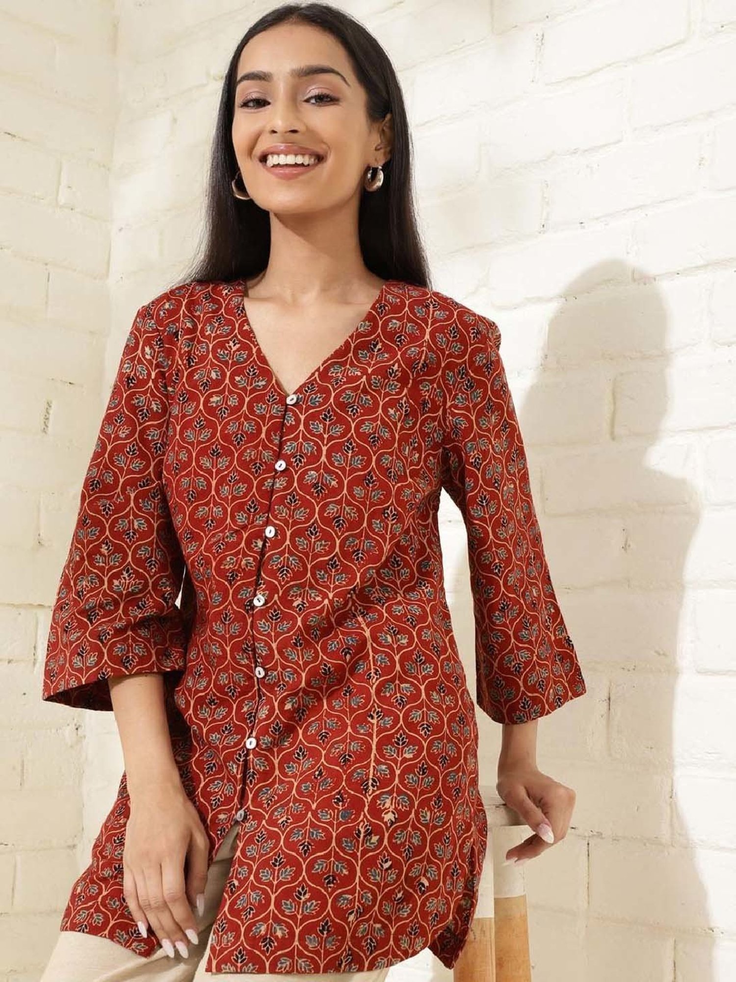 Fabindia Red Cotton Printed Top