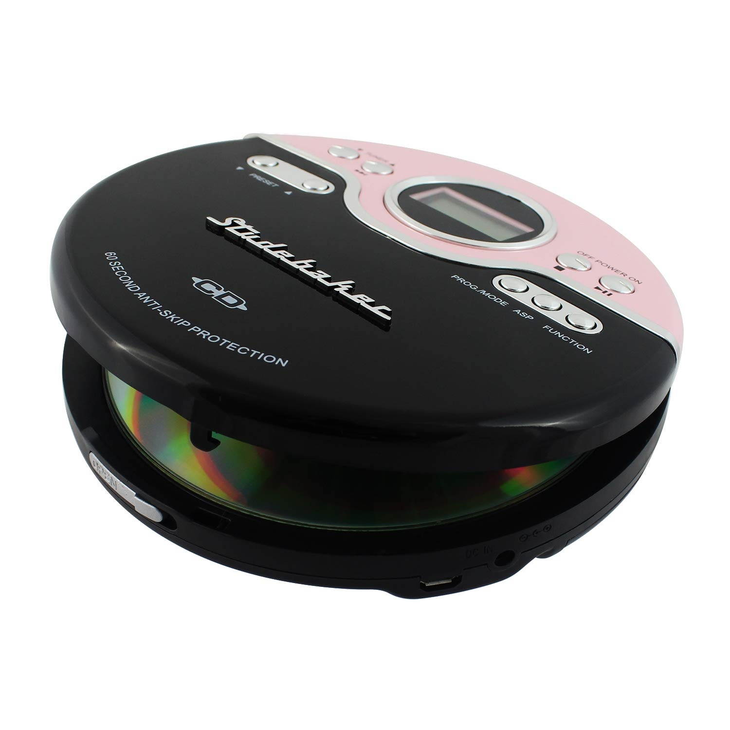 Studebaker SB3703PB Retro Joggable Personal AM/FM CD Player - Pink/Black
