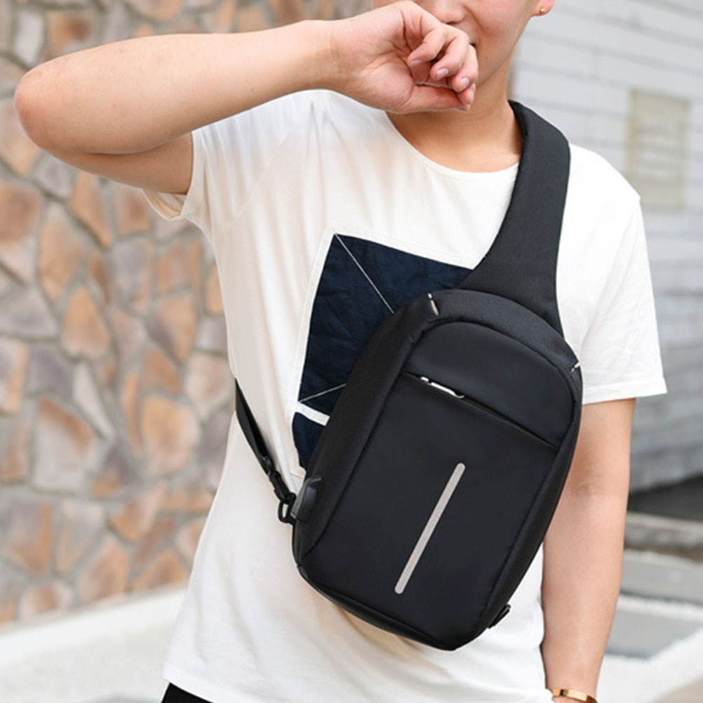 Men Messenger Bags Crossbody Slings Shoulder Chest Bags Anti-theft Strap Back Packs laday Casual External USB Charge Travel Bags (Light Gray)