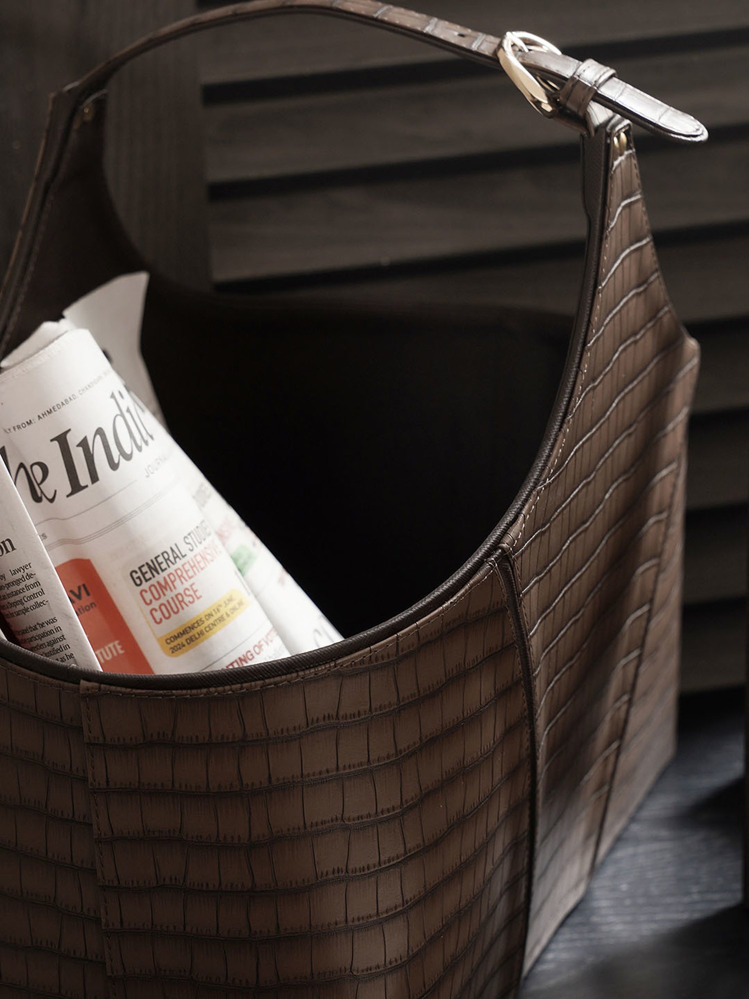 Pure Home and Living Brown Leather Magazine Baskets