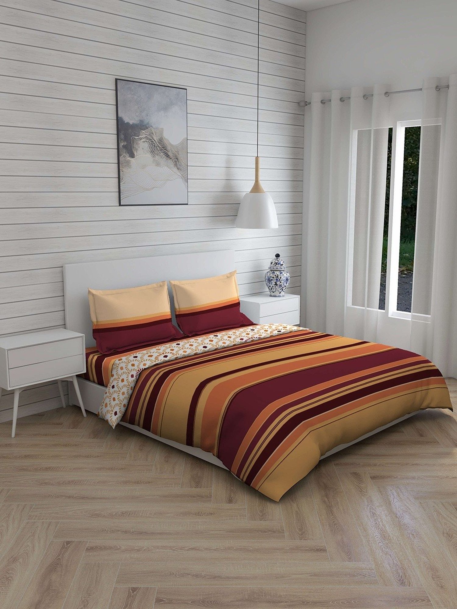 Layers Firenze Printed Multicolor 144 TC Cotton Double Bedding Set