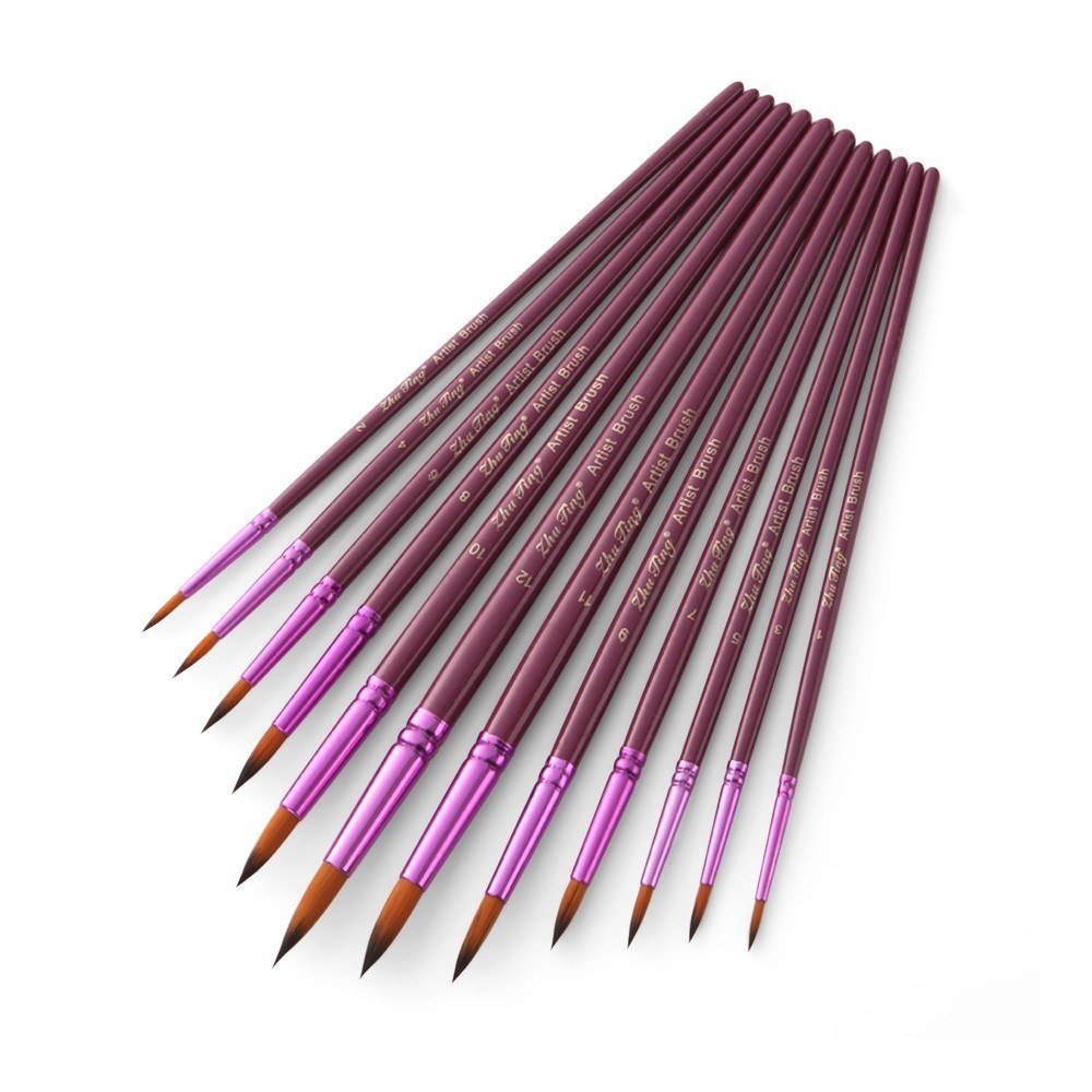 Professional 12pcs Round Pointed Tips Paint Brush Set