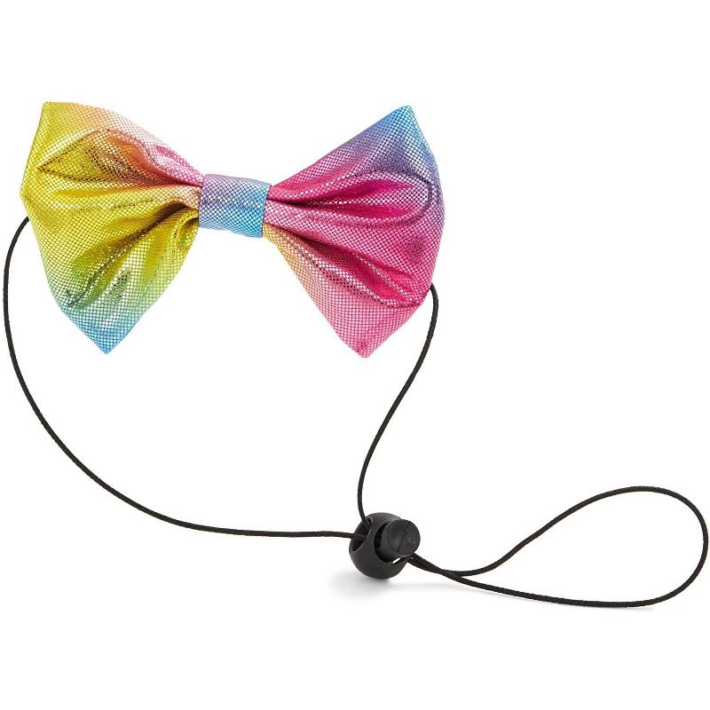 Blue Panda Cute Pet Birthday Gold Crown Hat Cap & Rainbow Bow Tie Collar Set for Dog Puppy Cat, Bright Shiny Costume for Parties