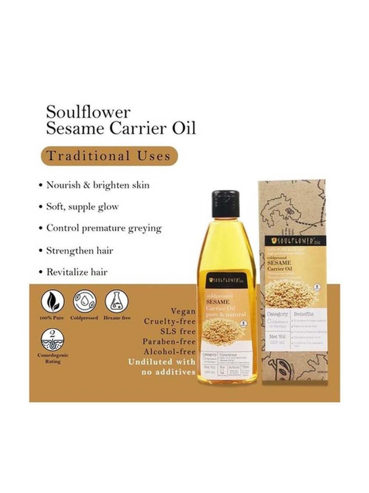 Soulflower Coldpressed Sesame Carrier Oil - 225 ml