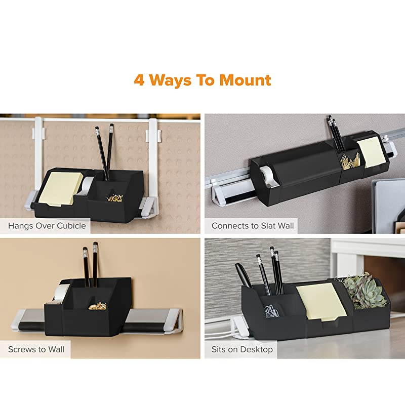 Konnect 9Piece Desktop Organizer Kit Includes Cable Management Rails Charging Phone Dock Tape Dispenser Sticky Notes Storage Bins Black KTCKIT2BLK