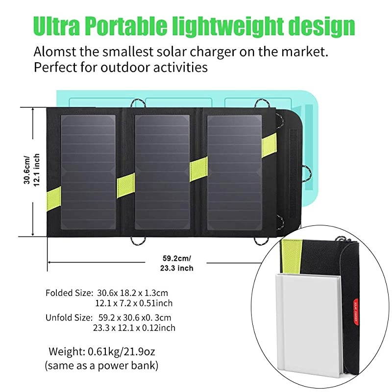 Portable Solar Chargers  20W SunPower Solar Panel Waterproof Foldable Camping Battery Charger with Dual USB Ports & SolarIQ Technology for iPhone, iPad Mini, Samsung, Other Cell Phones