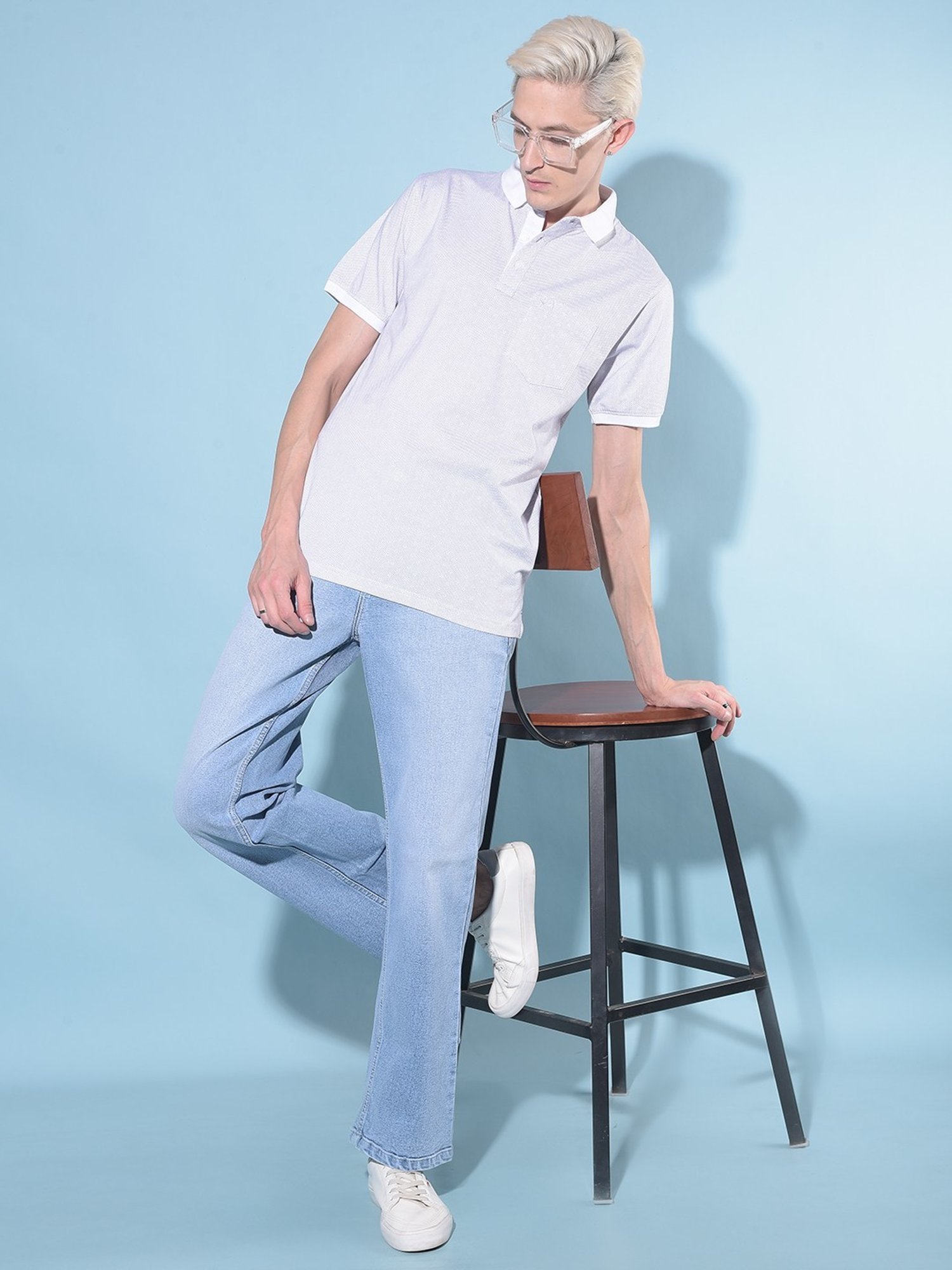 Crimsoune Club White Cotton Slim Fit Texture Polo T-Shirt