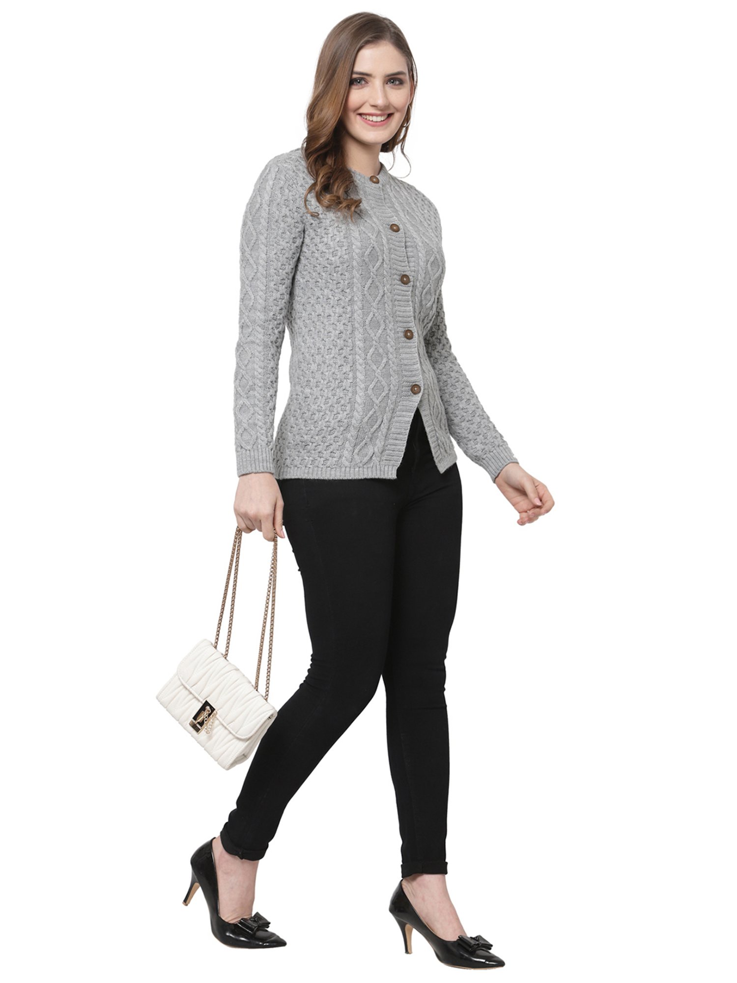 Kalt Light Grey Cable Design Sweater