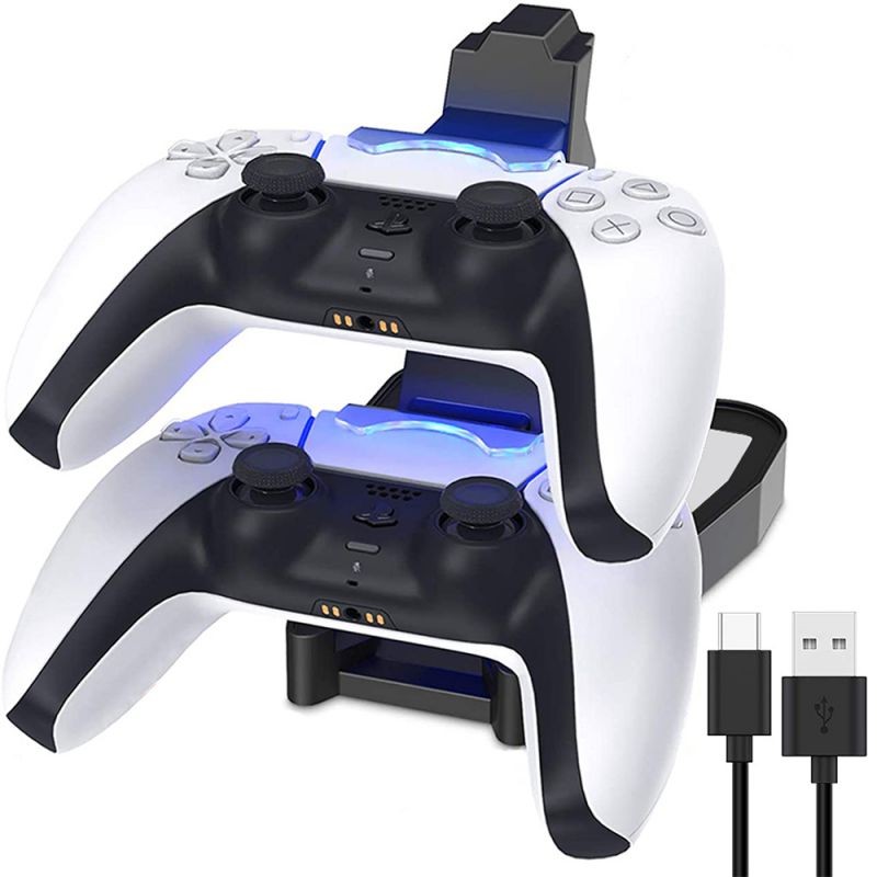 Charger for PS5 DualSense Wireless Controller, Charging Station with Dual USB C Ports & LED Indicator, Charger Stand Dock for Sony Playstation 5 Dualsense (Black)