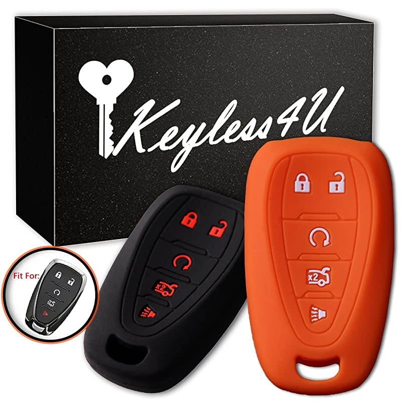 2Pcs  Silicone Key Fob Cover Protector Holder Skin Jacket Remote Case for 2016 2017 2018 Chevrole Malibu Camaro Cruze Black Orange
