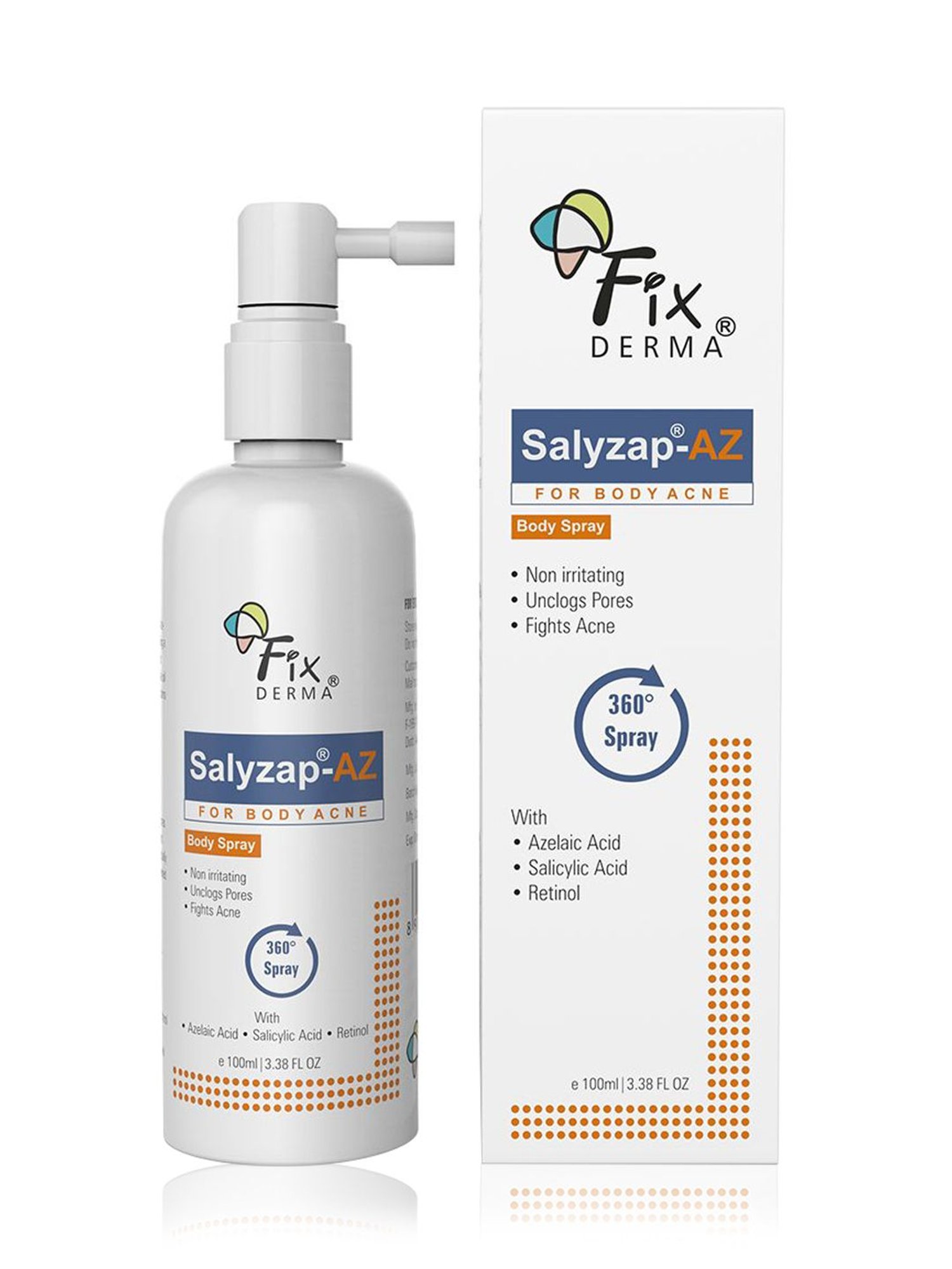 Fixderma Salyzap-Az Body Acne Treatment Spray, For Acne On Body Parts Like Back, Upper Arms - 100 ml