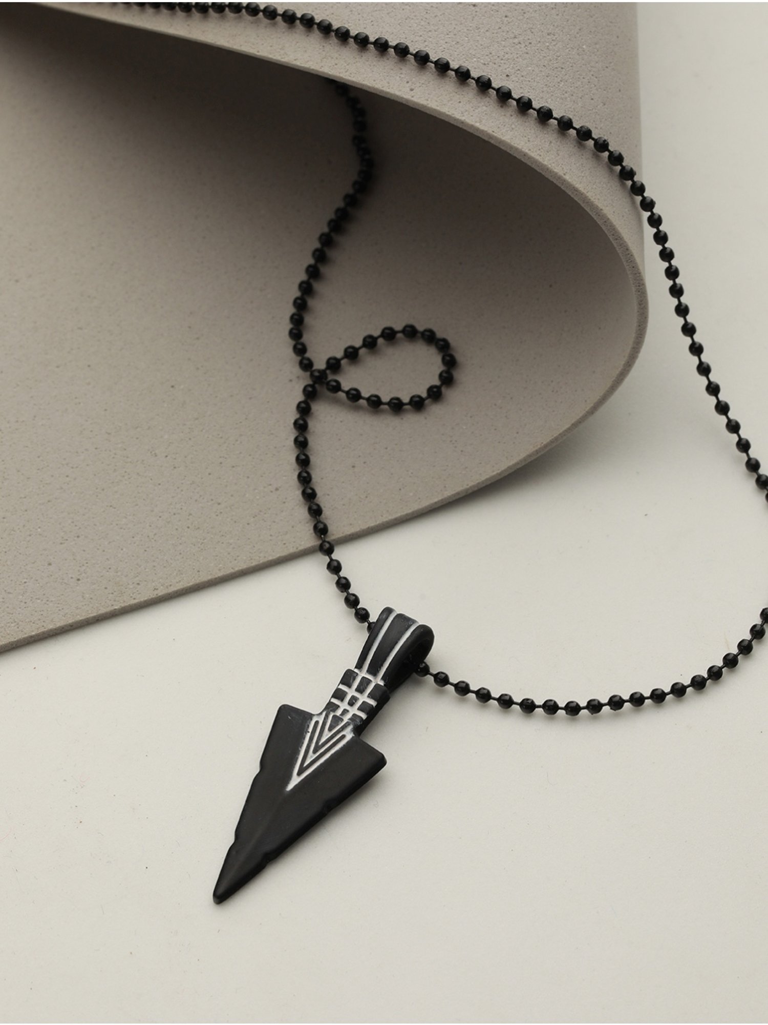 Bold by Priyaasi Black Beaded Chain with Striped Triangular Pendant