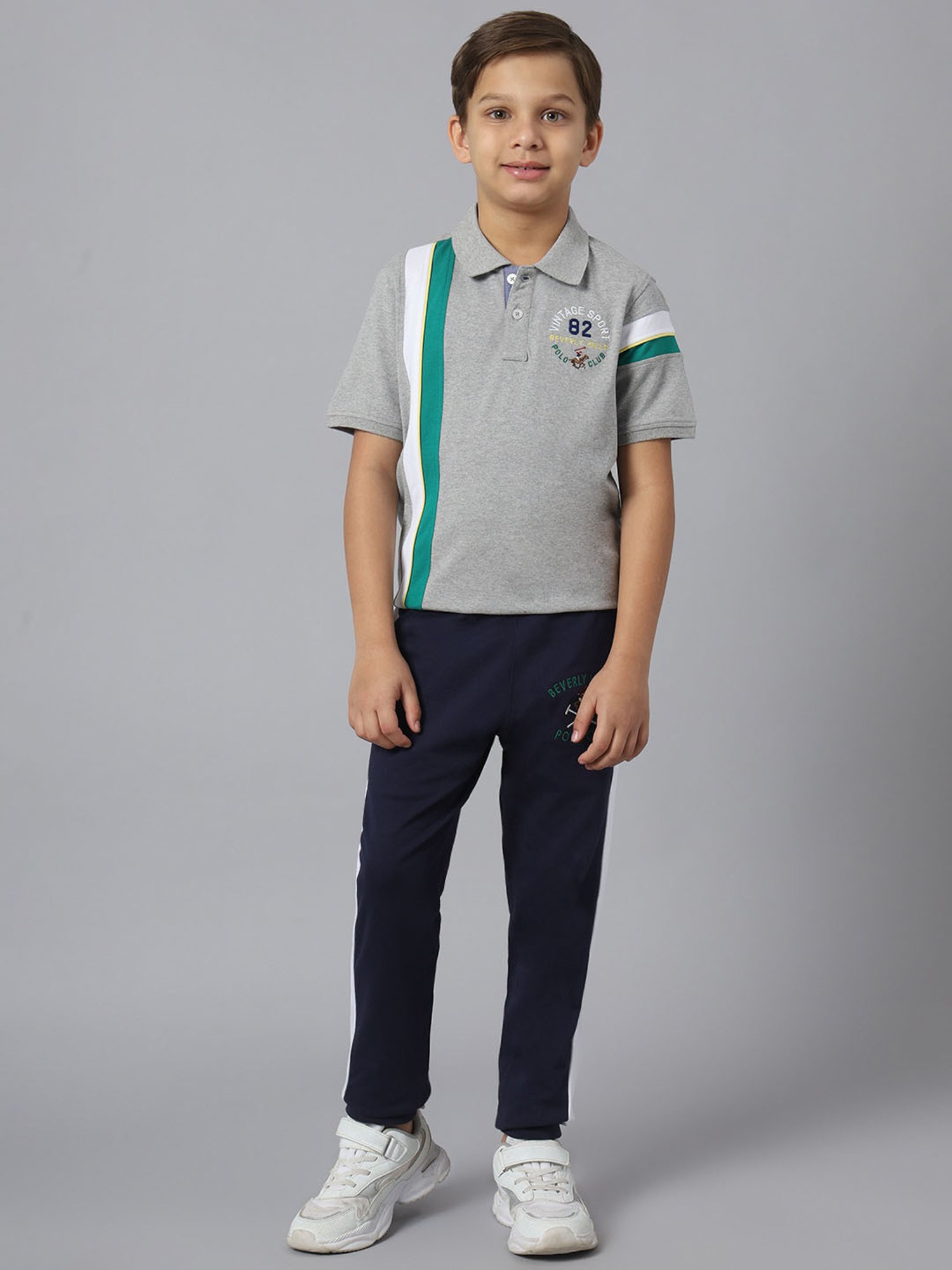 Beverly Hills Polo Club Kids Grey Printed Polo T-Shirt