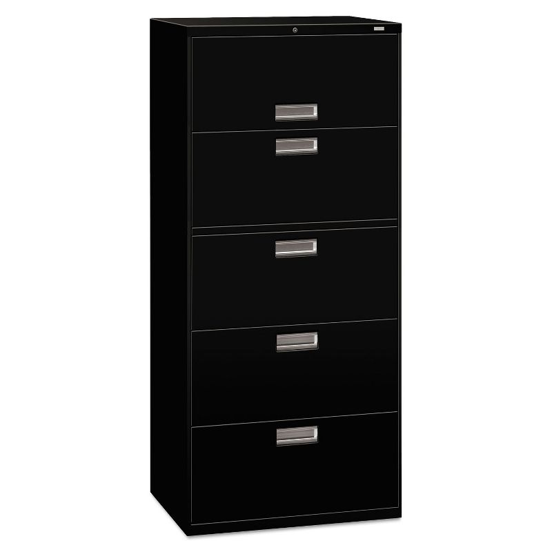 HON 600 Series Five-Drawer Lateral File 30w x 18d Black 675LP