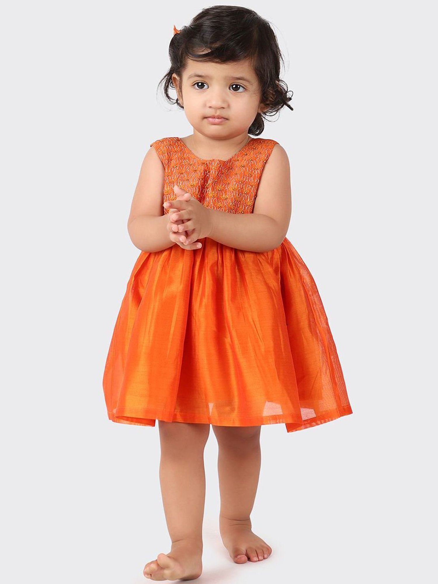 Fabindia Kids Orange Embroidered Dress