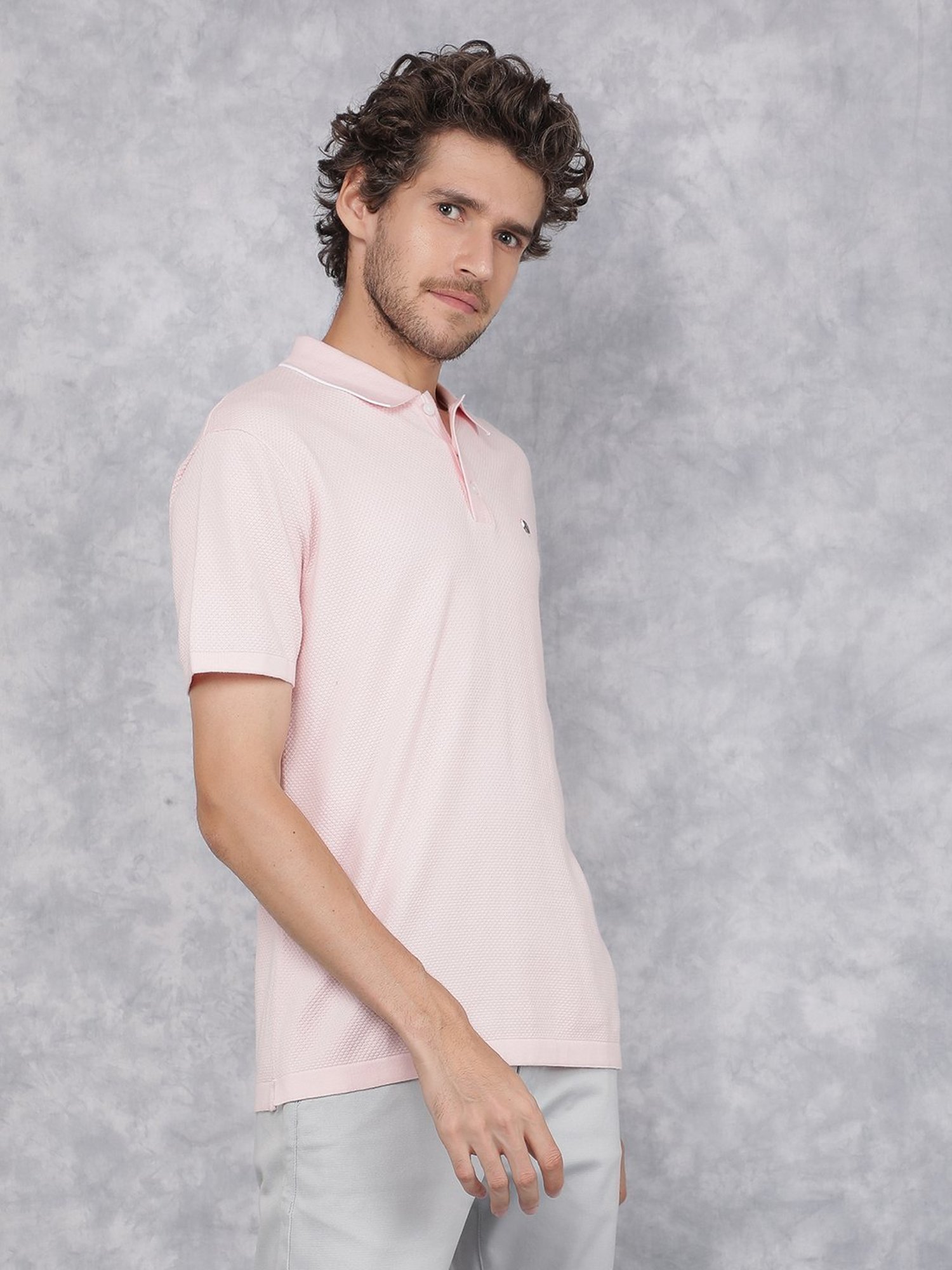 Crimsoune Club Pink Slim Fit Texture Polo T-Shirt