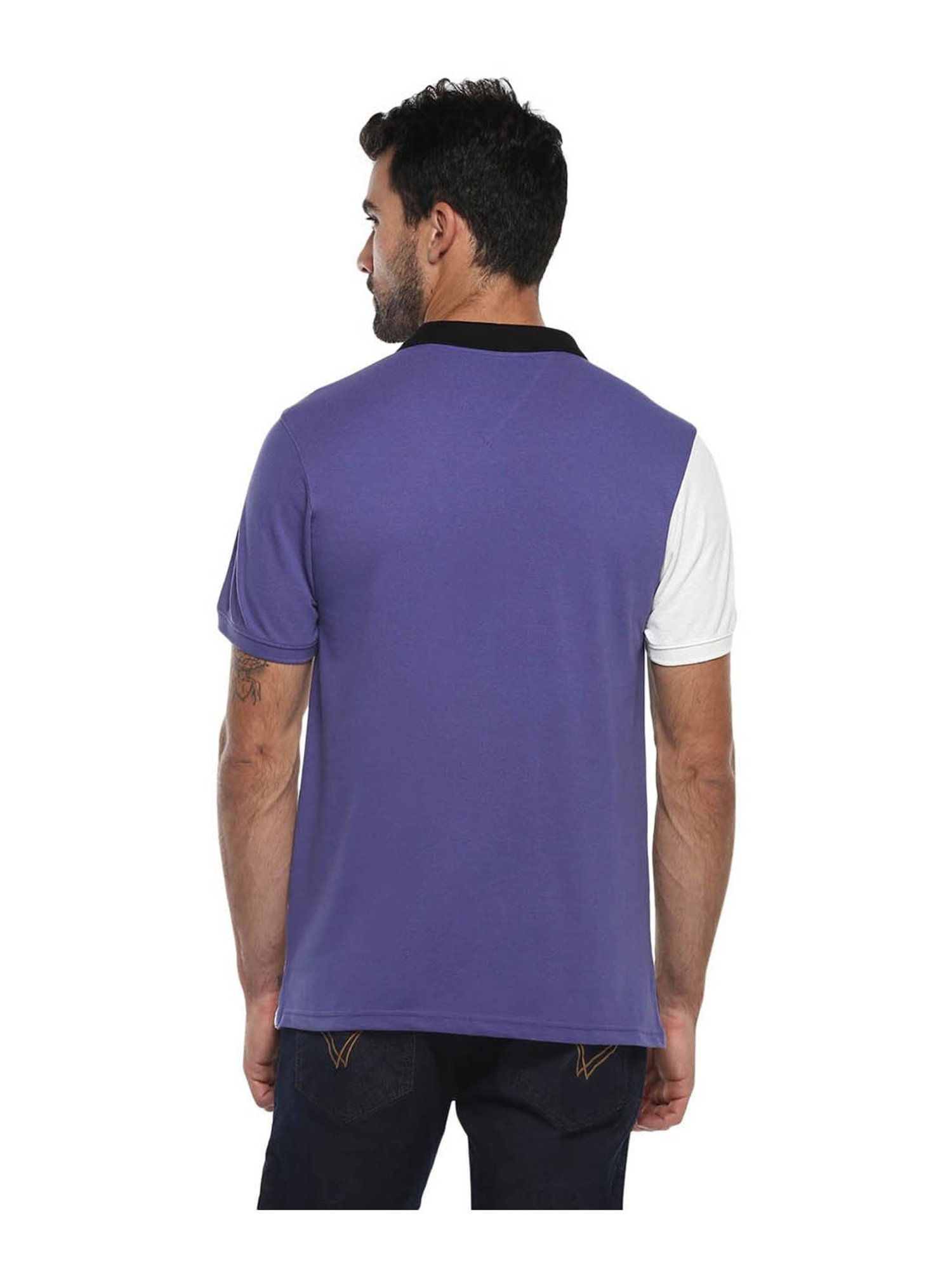 Red Chief Black & White Colour-Block Polo T-Shirt