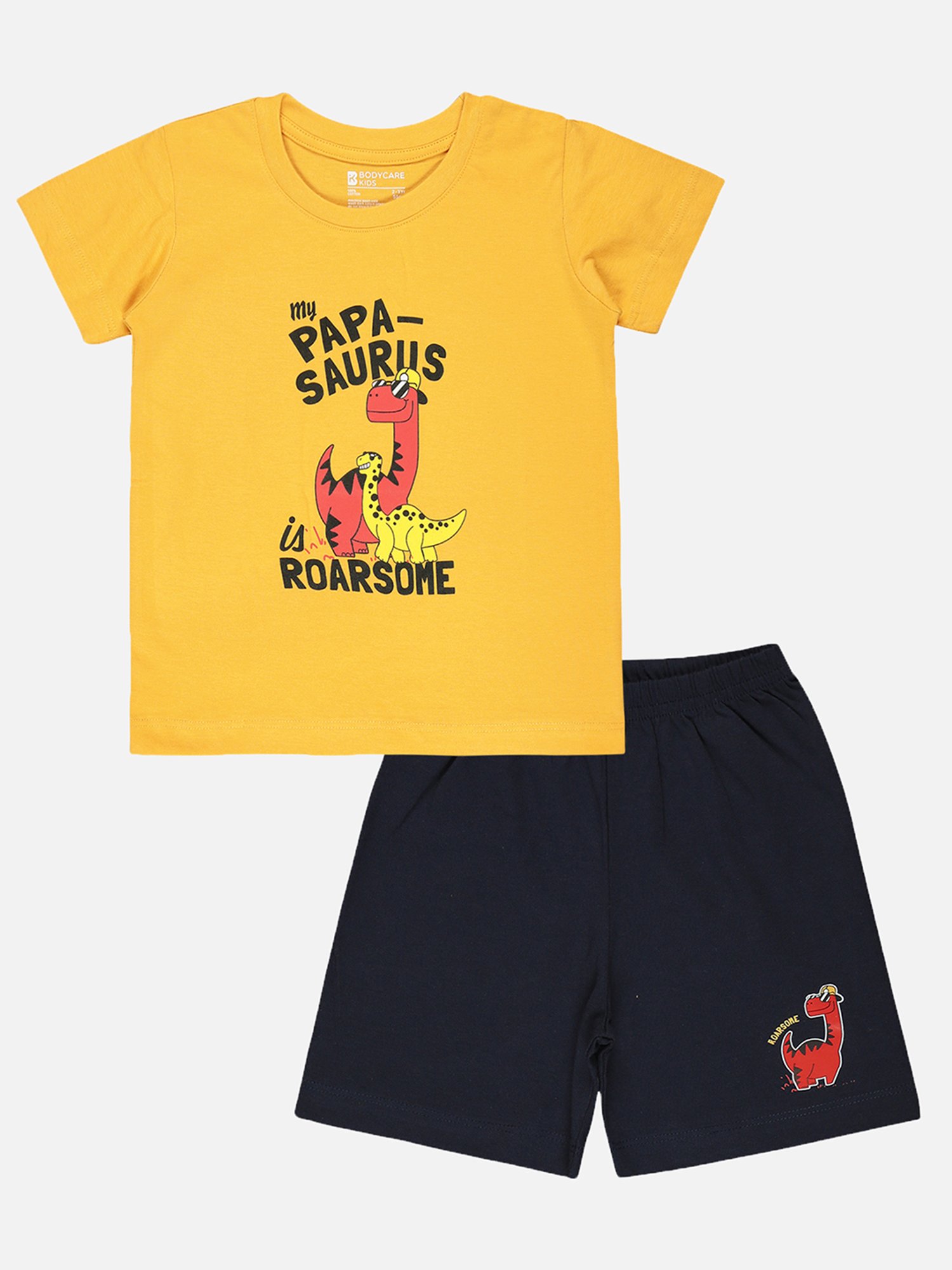 Bodycare Kids Mustard & Navy Printed T-Shirt with Shorts